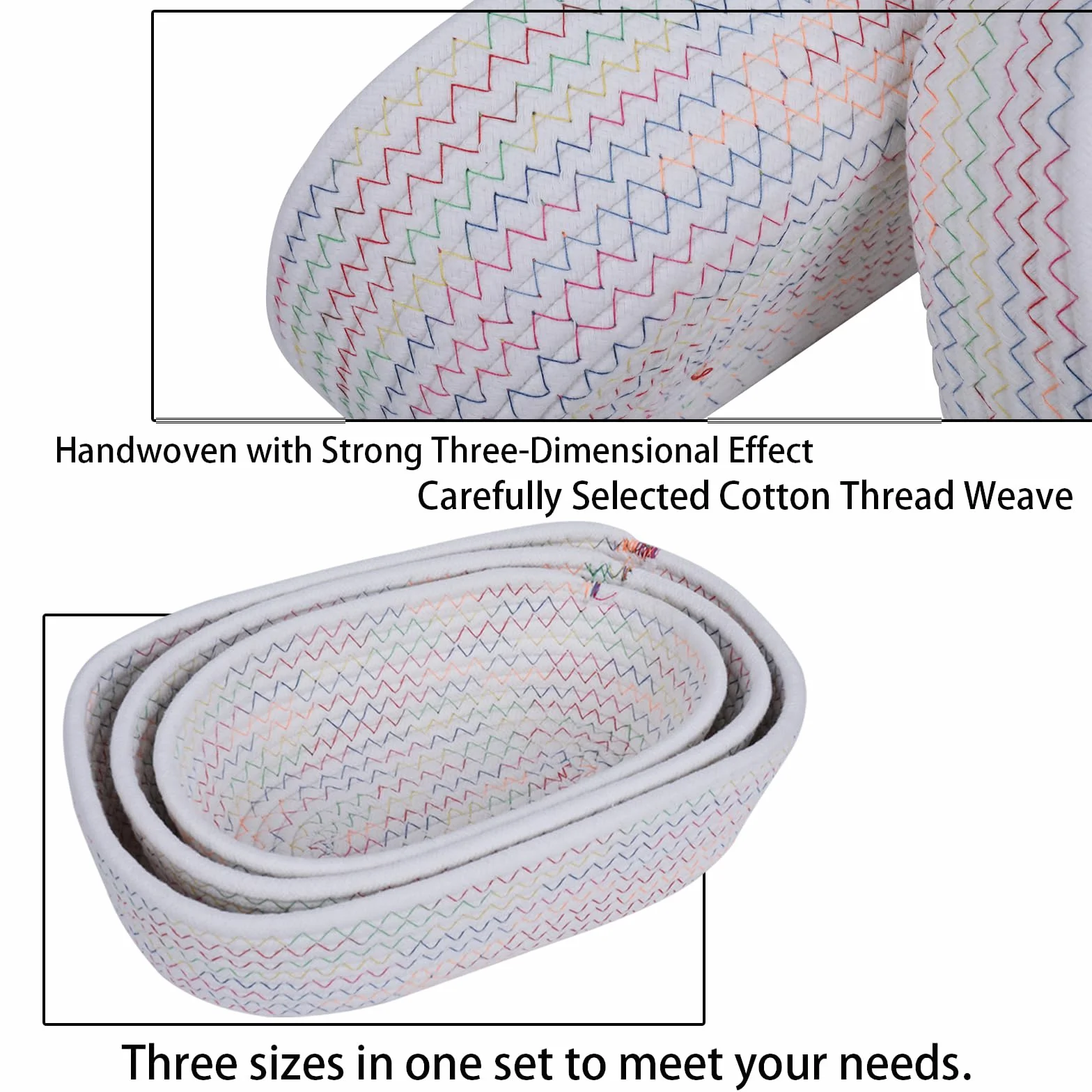 Panier de Rangement Salle de Bain en Coton Tressé 3 Pièces pour Cuisine Chambre