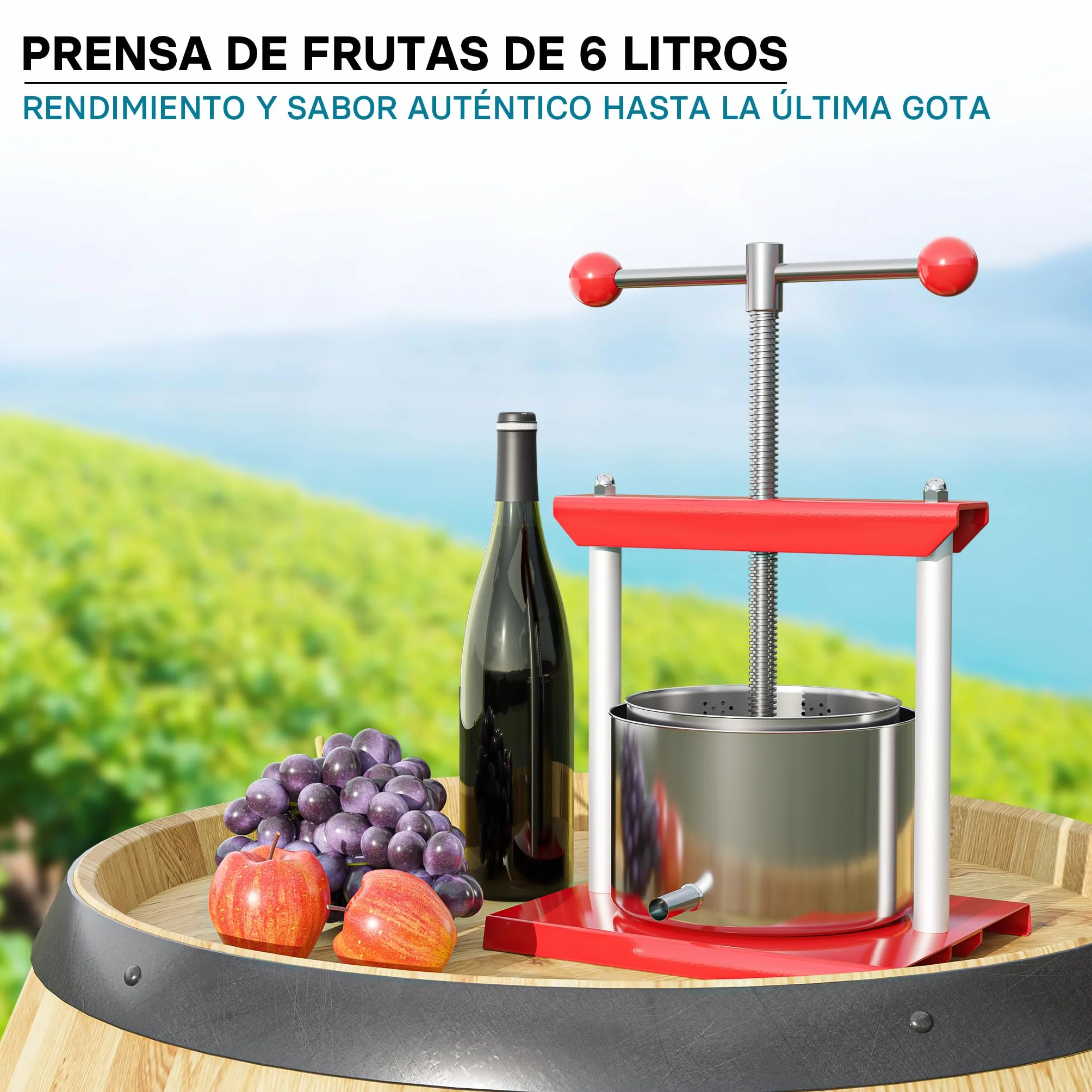 Prensa de frutas prensa de vino en acero 6 l cesta de acero inoxidable exprimidor de frutas y bayas