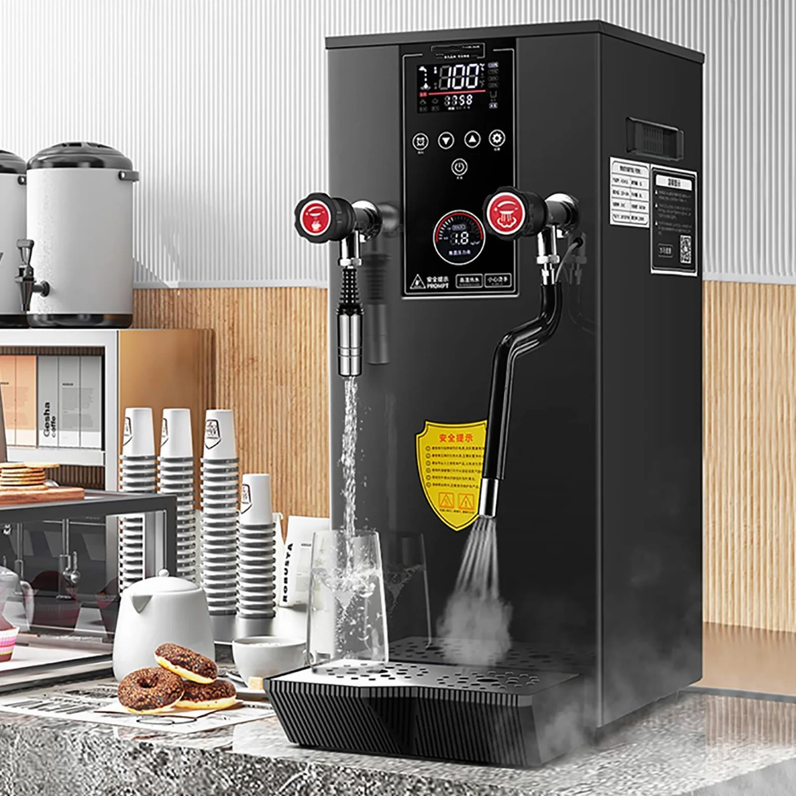 Máquina de agua de calentamiento de espuma de leche, equipo comercial todo en uno, para tiendas de té, vaporiza espuma de leche y hierve agua con facilidad