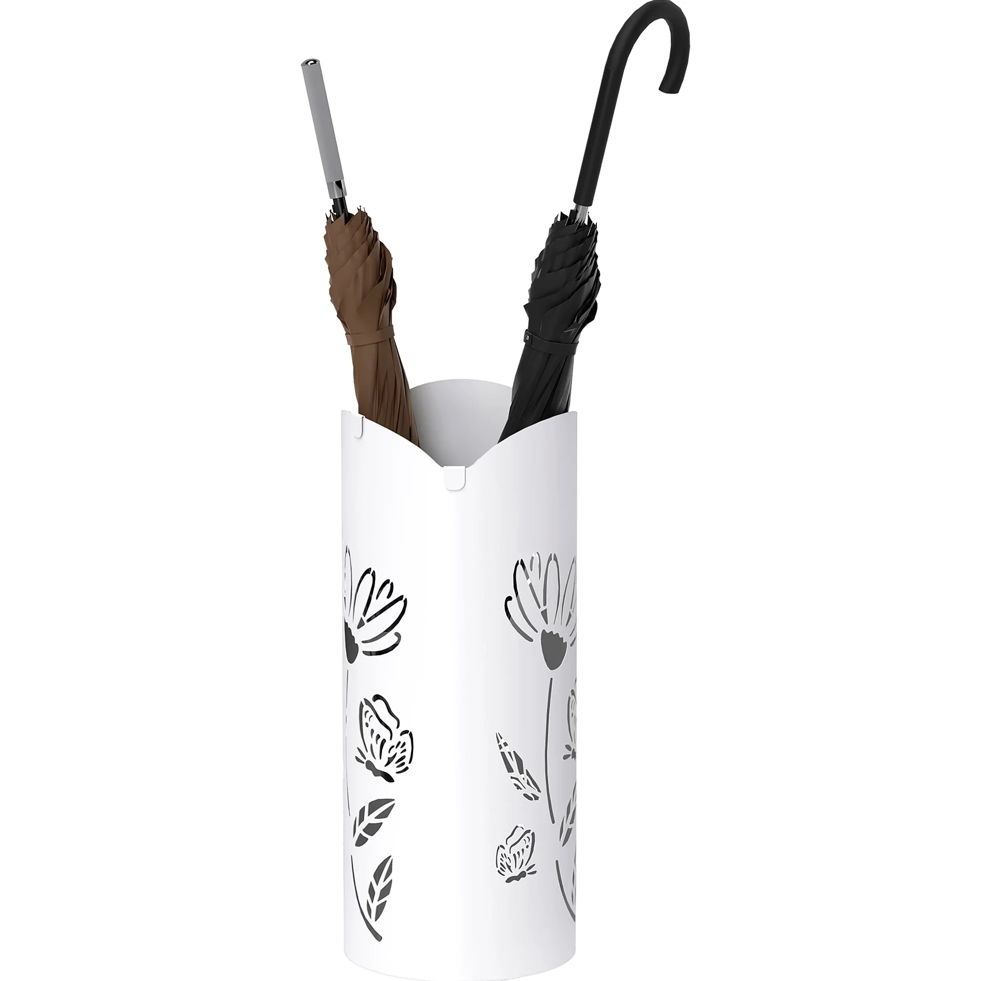 HOMCOM Paragüero de Acero Soporte de Paraguas con 4 Ganchos y Bandeja de Goteo Extraíble Paragüero Blanco para Entrada Oficina 17x17x41 cm