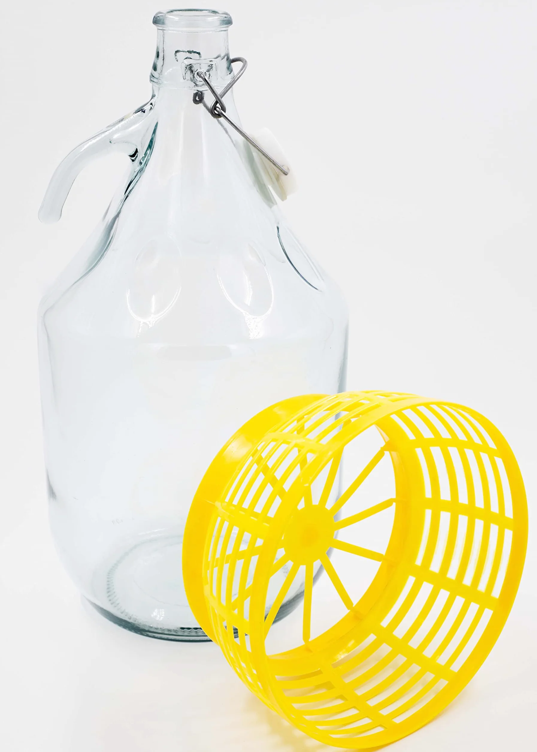 Enghals - Botellas de cristal transparente con cierre de clip, cesta protectora y tapón para hacer vino, fermentación y almacenamiento de bebidas, 2 unidades x 5 l