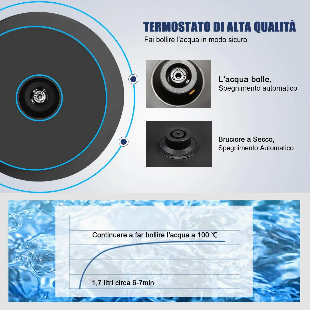 EXTRASTAR Hervidor de agua eléctrico, hervidor con luz indicadora LED azul, hervidor eléctrico sin BPA con apagado automático y protección contra ebullición en seco Acero Inoxidable 1.7L