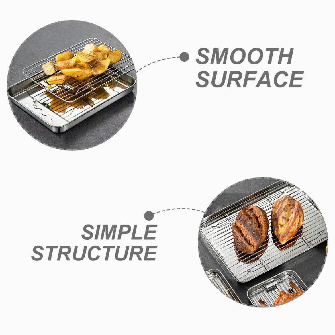 Garneck 2 juegos Bandejas para Horno de Acero Inoxidable con Rejilla para Asar y Enfriar Compacto y Resistente y Fácil de Limpiar para Galletas Pasteles y Carnes