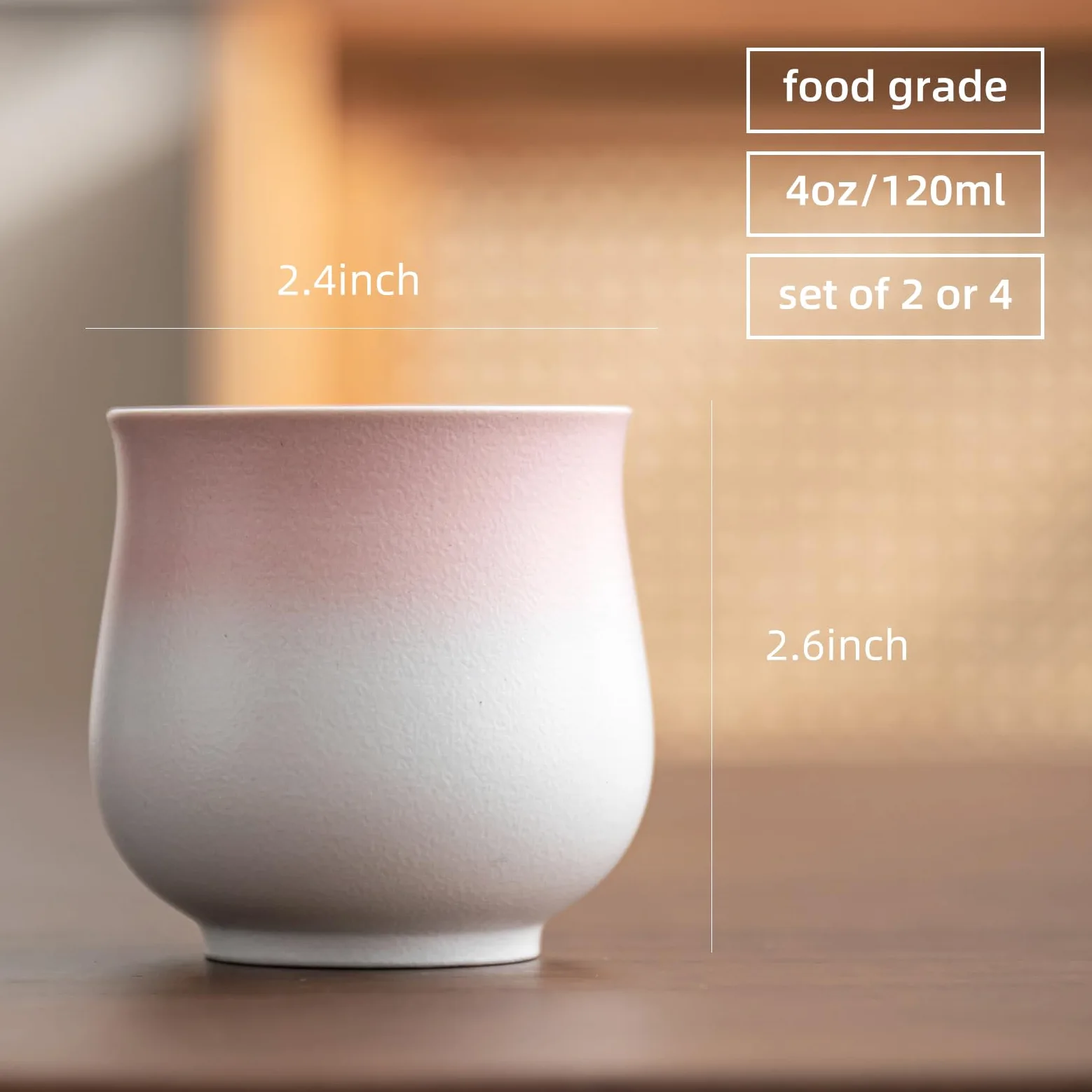 Juego de tazas de café espresso de cerámica de 4.5 onzas, tazas de capuchino, tazas Demitasse para café o té, tazas pequeñas de café con leche sin asas (rosa degradado, 4)
