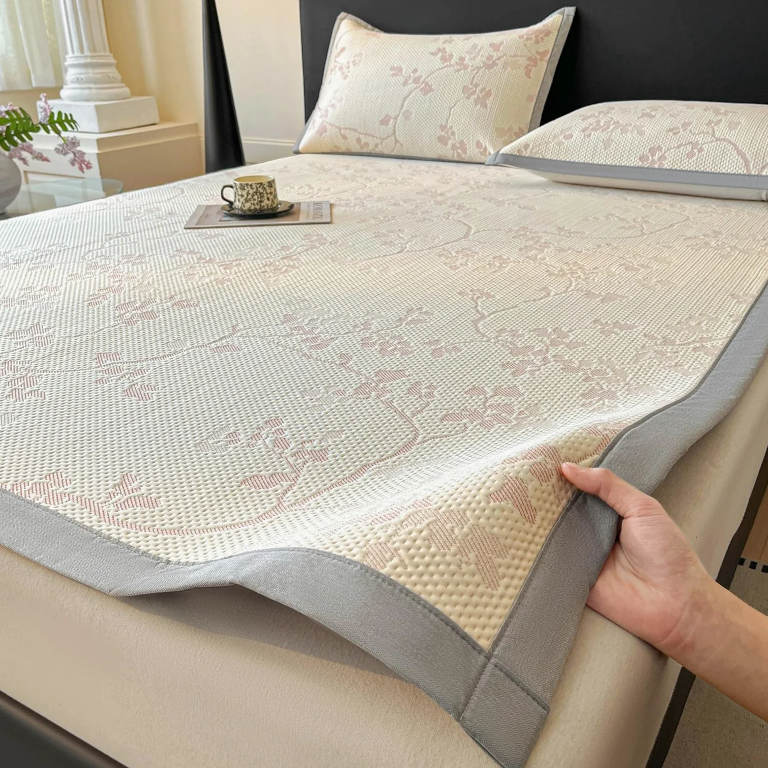 Juego de sábanas de enfriamiento 3D, de seda de hielo, transpirable, con 2 fundas de almohada, suave, lavable a máquina, almohadilla de colchón refrescante para personas que duermen con calor (180 x