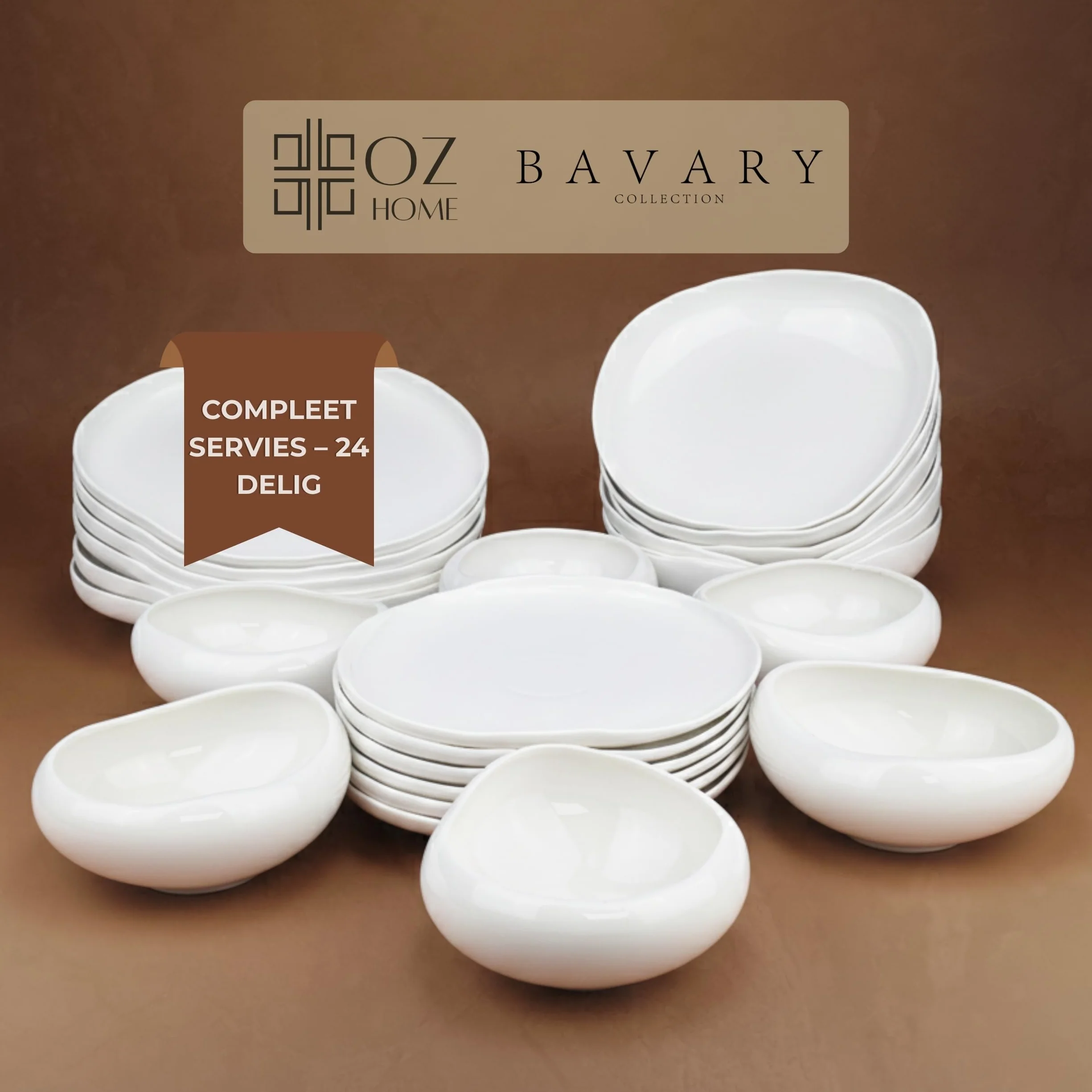 BAVARY Capital Vajilla de Porcelana 24 Piezas para 6 Personas – Vajilla Blanca de Estilo Escandinavo – Set de Platos y Cuencos para Cena, Brunch y Mesa Festiva – Apta para Lavavajillas y Microondas