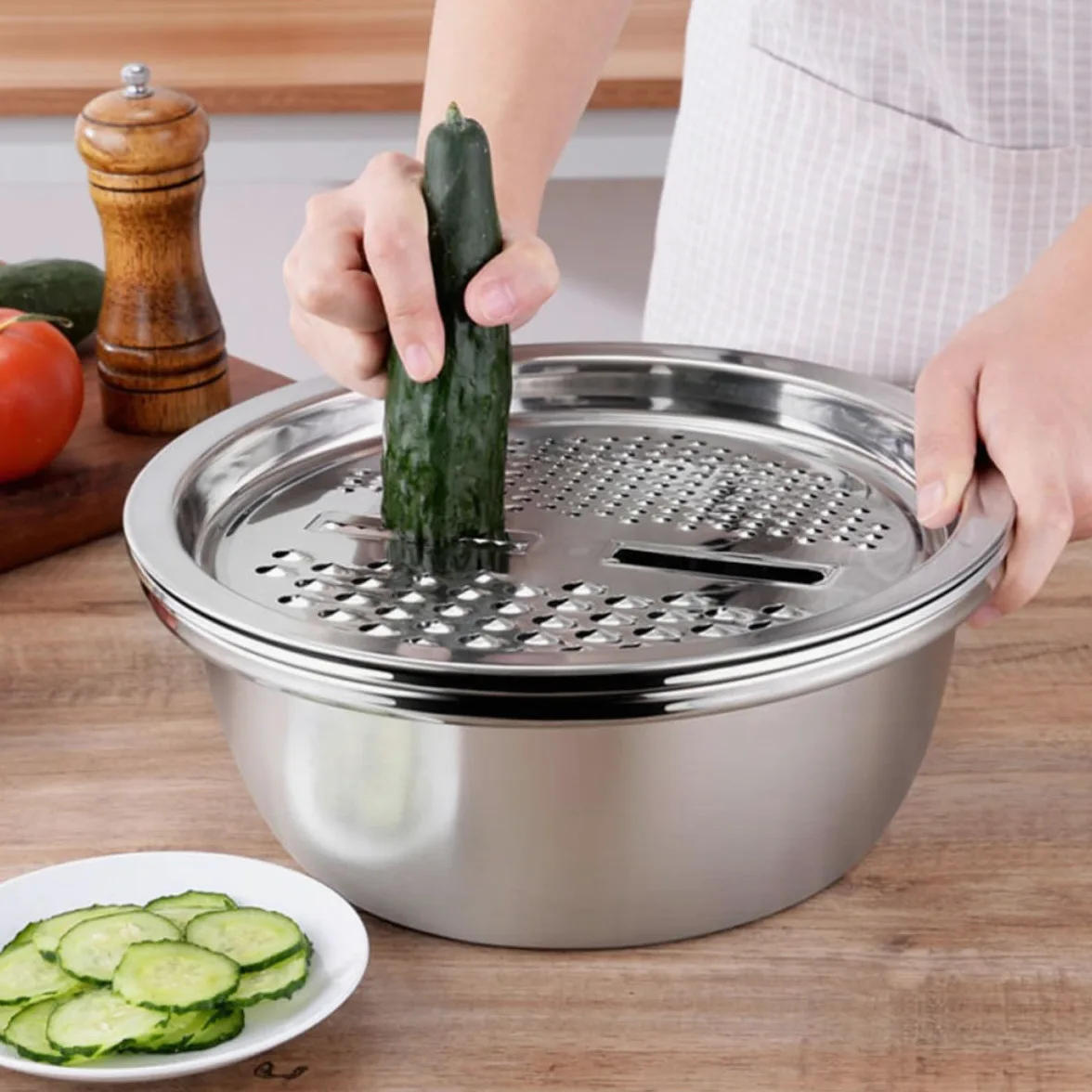 Juego de Coladores de Acero Inoxidable 3 Piezas con Borde Grueso | Plata, Lavado y Cocina Doméstica, Cuenco para Cortar Verduras con Gran Reborde