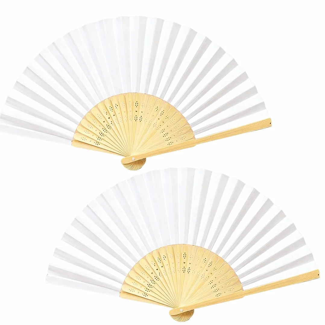 Abanicos Blancos de Madera Plegables con Borlas, 2 Piezas perfectos para Bodas, Fiestas, Decoración, Regalos y para Pintar en Verano.