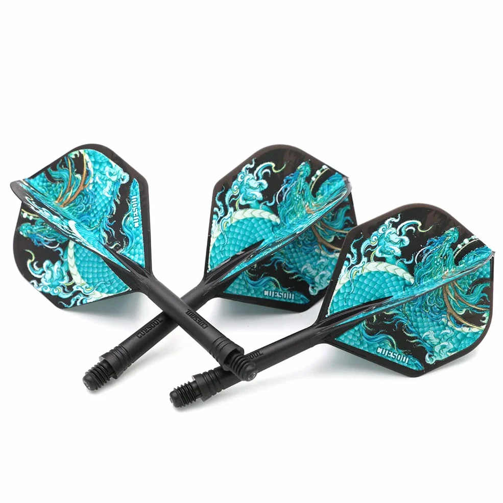 CUESOUL Rost Eje de dardo Integrado y Forma estándar de vuelos, con diseño de Cuatro símbolos mitológicos, Juego de 3 Piezas