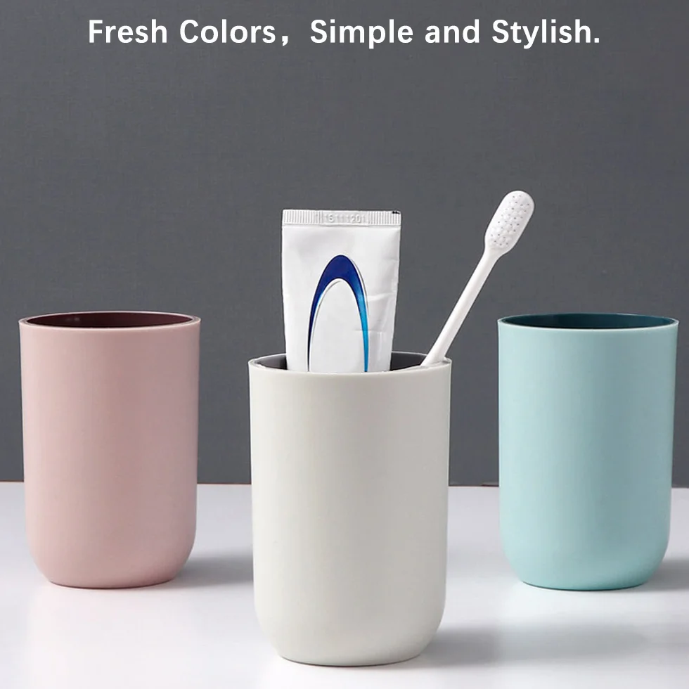 4 Vasos de Dientes de Plástico para el Cuarto de Baño, Vasos Reutilizables, Vasos Multifuncionales (Gris Claro, Azul Oscuro, Rosa Claro, Verde Claro)