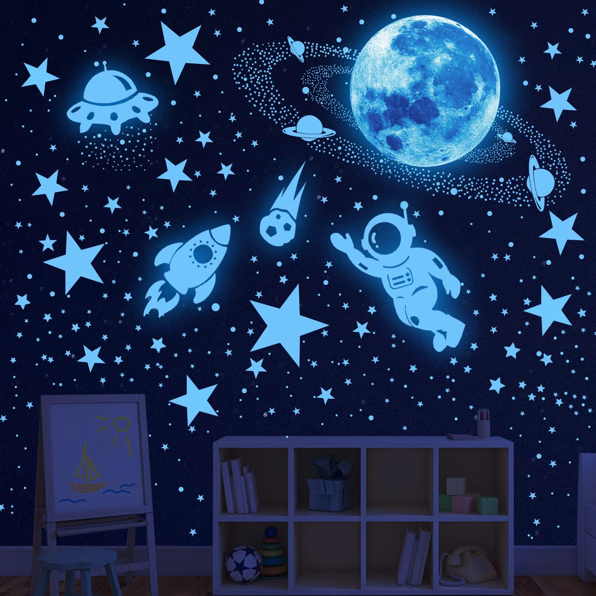 Pegatinas Estrellas Fluorescentes para Techo Pared Espacio Infantiles Astronauta Planetas Decorativas Habitación