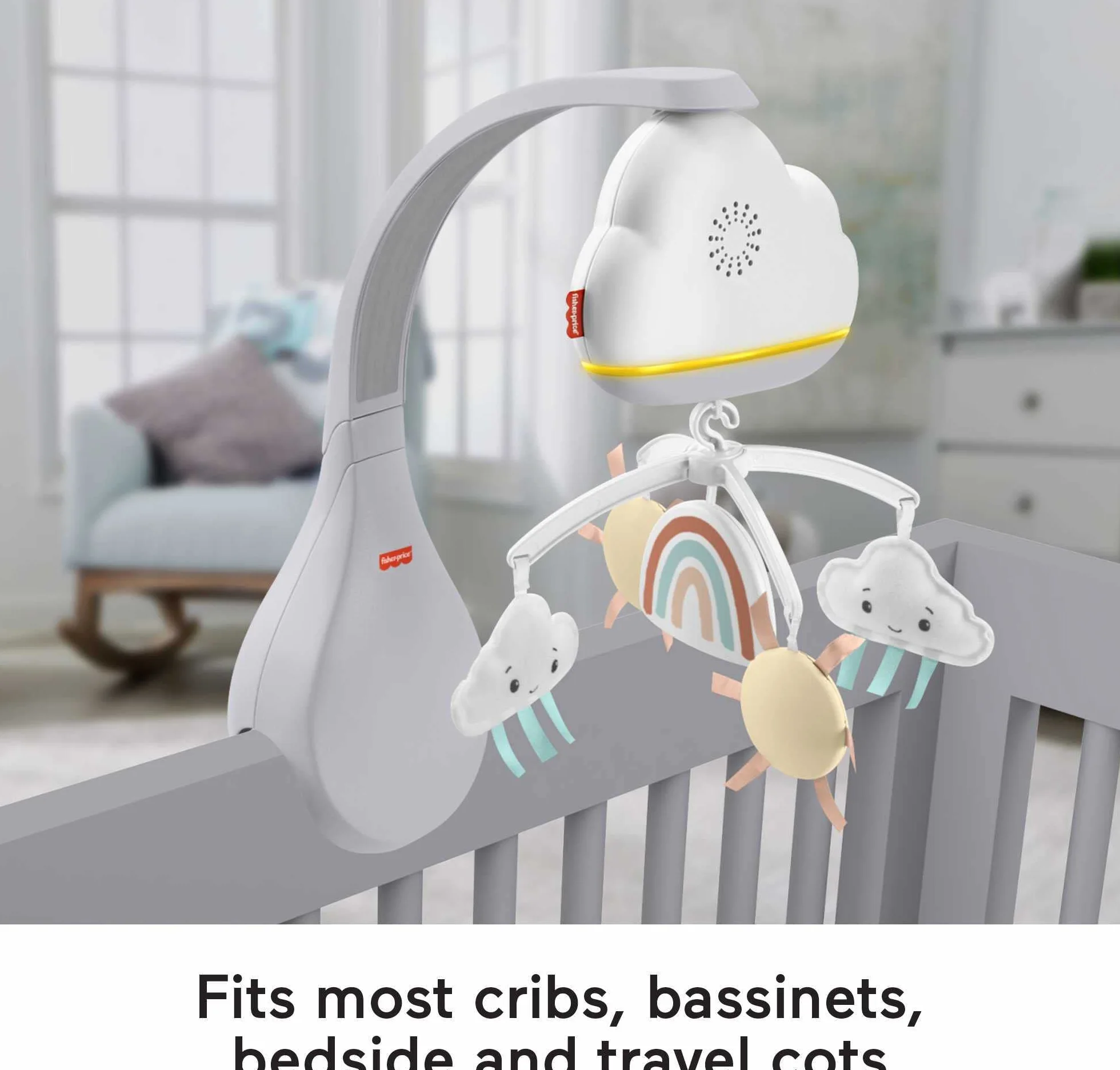 Fisher-Price Móvil Lluvia y arcoíris para Cuna con Sonidos y Luces, HBP40