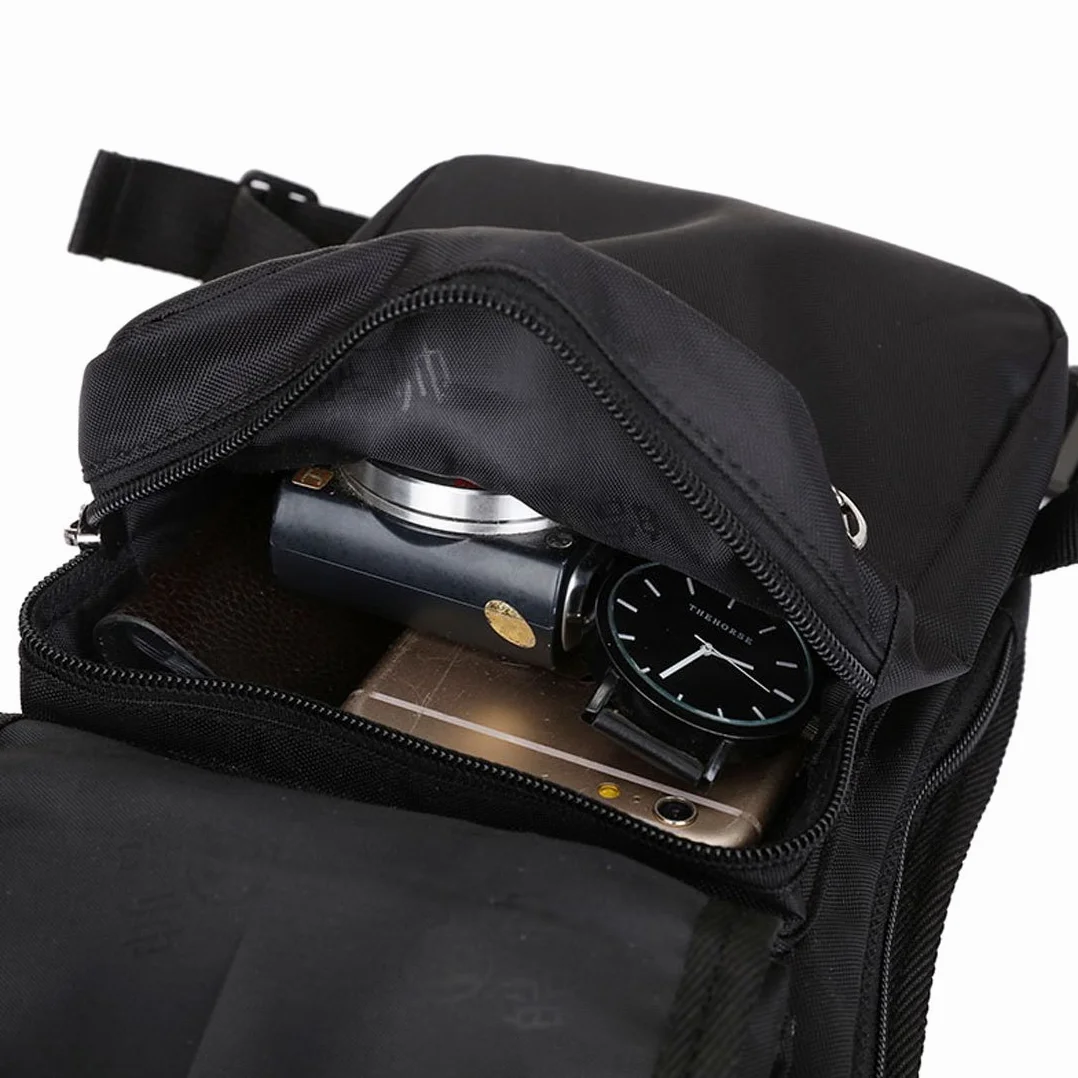Nylon Bolsa Táctica de Pierna para Hombre Mujer Motocicleta Crossbody Hombro Bolso Cintura Riñonera Fanny Pack Negro