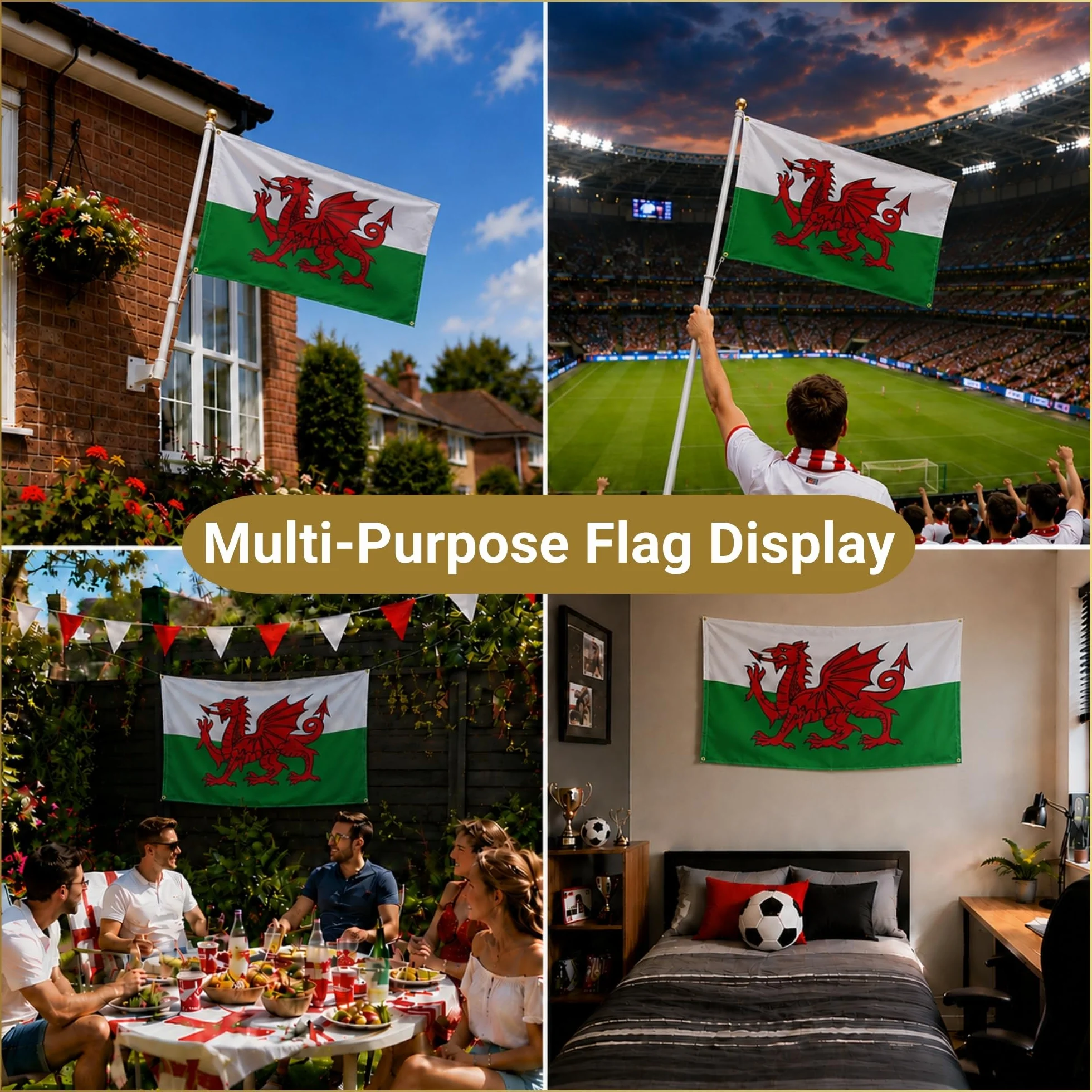SHATCHI Grande bandera de Gales dragón galés Cymru 3x2 pies poliéster ojales latón