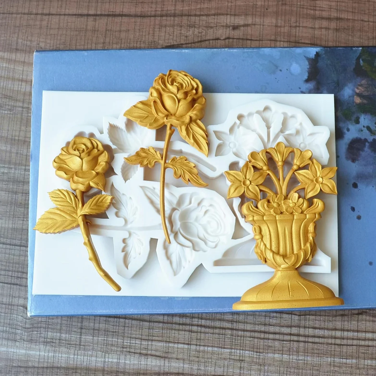 Molde de silicona para hacer fondant, 19,5 x 13 x 1,3 cm, molde de silicona para tartas, herramientas de decoración para hornear rosas, suministros hechos a mano para hacer flores, moldes para fondant