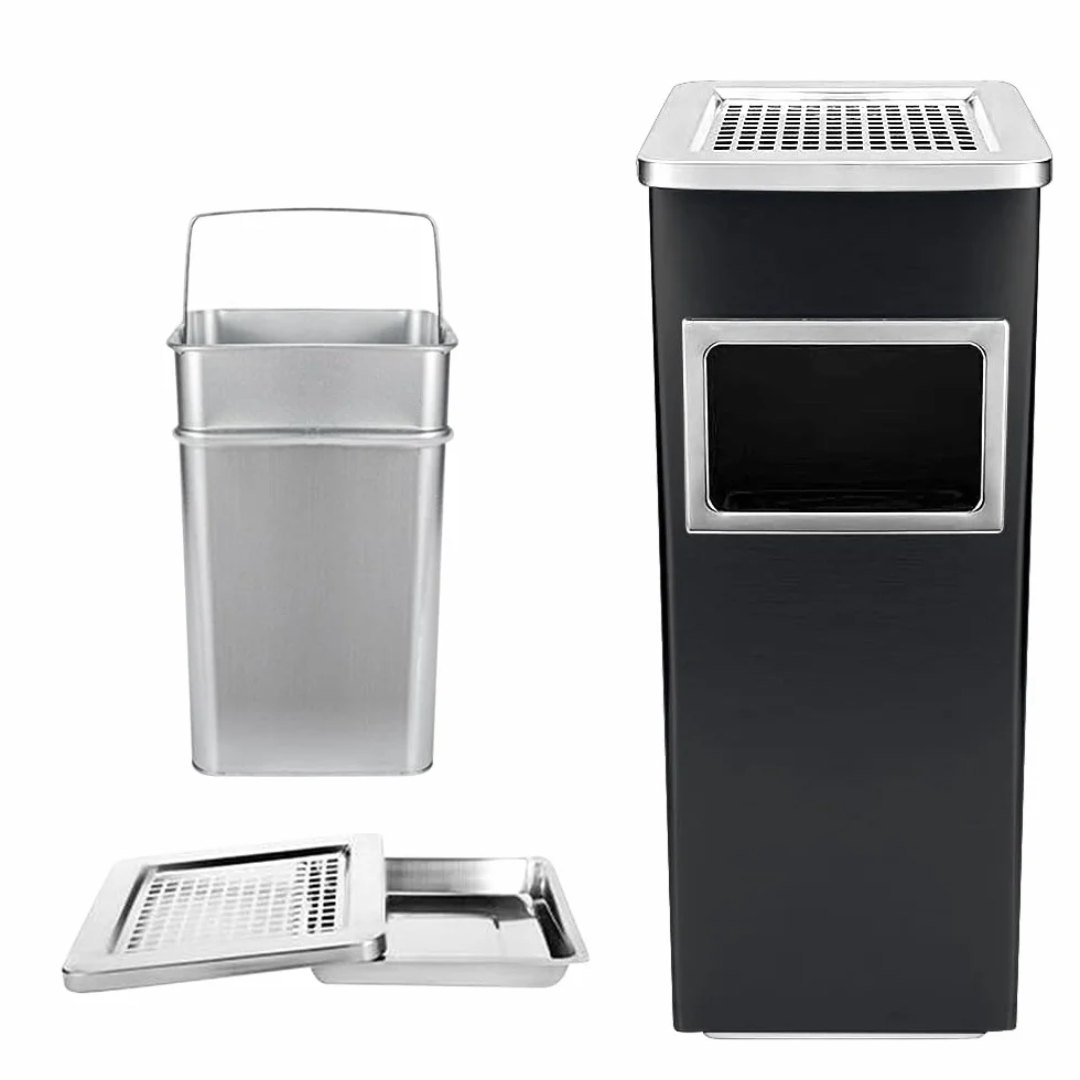 OHMG - Cenicero exterior 48L de acero inoxidable con cubo de basura interior, contenedores de basura de cocina para hotel (30 x 24 x 60 cm, negro)