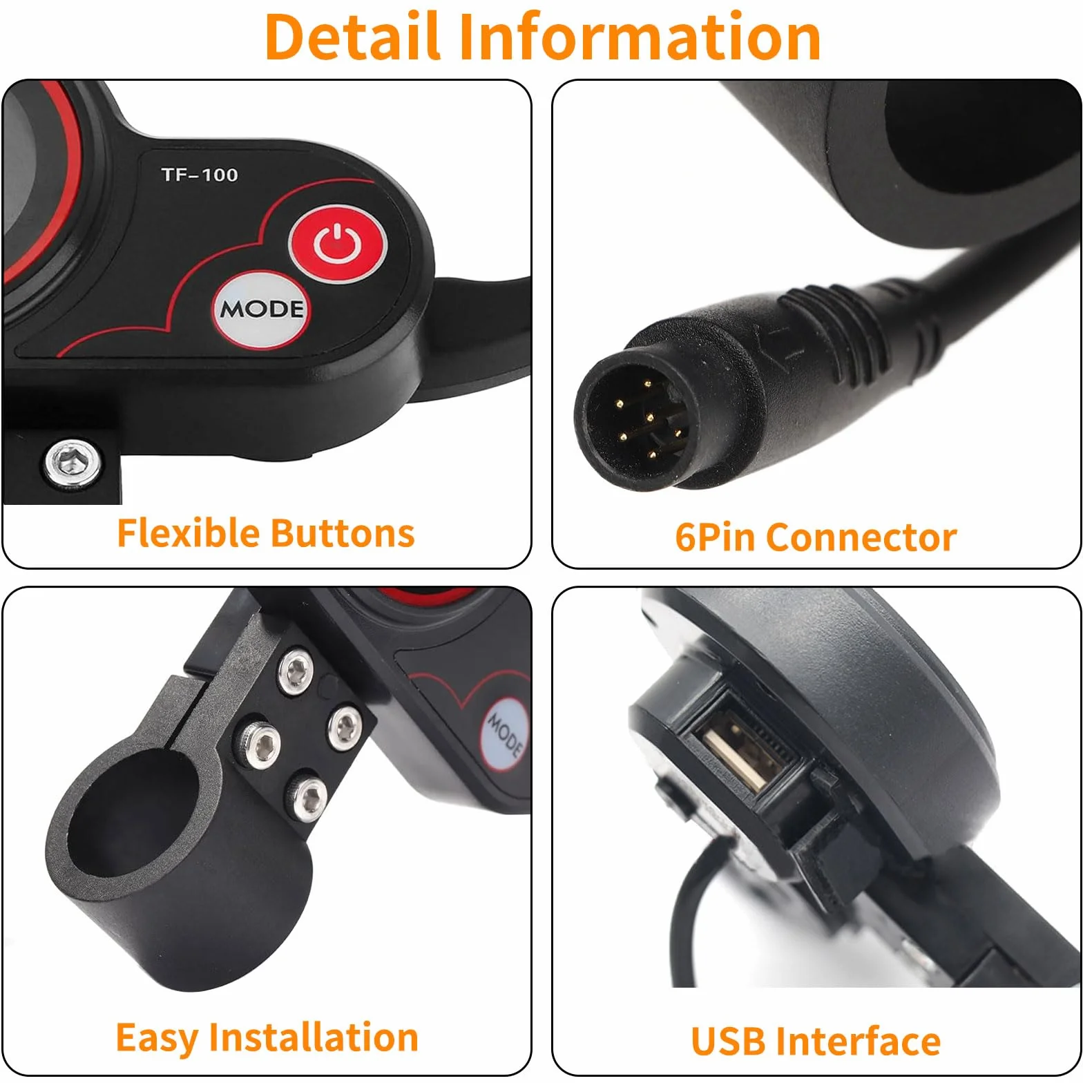 Pantalla LCD 48V TF‑100 para Scooter Eléctrico KUGOO M4/M4 Pro, Panel de Visualización de 6 Pines con Controlador