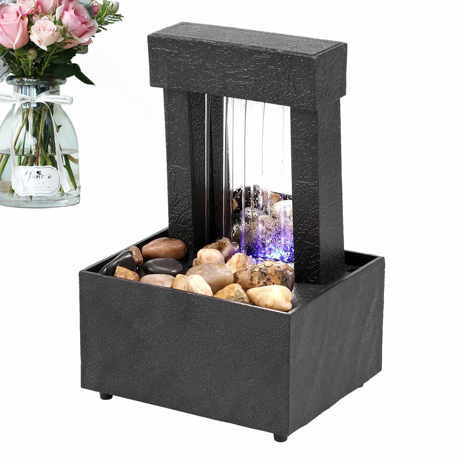 Fuente De Cascada Interior,Fuente De Agua De Mesa - Fuente de Mesa con Elemento acuático de relajación,Fuente de Escritorio de meditación Zen Feng Shui para decoración de Espacios Interiores
