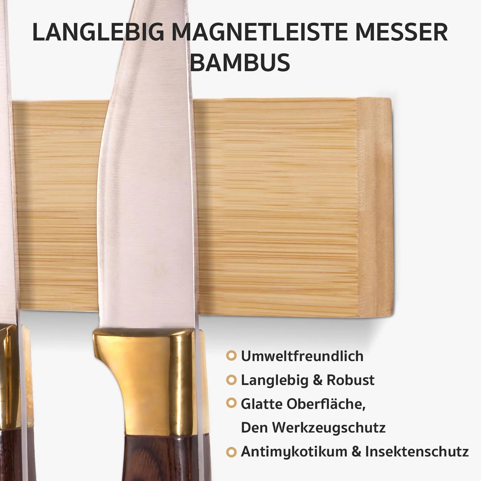 Tira Magnética para Cuchillos Hecha de Bambú con Imán Extra Fuerte 40x6x2cm, Bloque Magnético para Cuchillos, Soporte para Cuchillos, Portacuchillas Magnético para Utensilios Herramientas