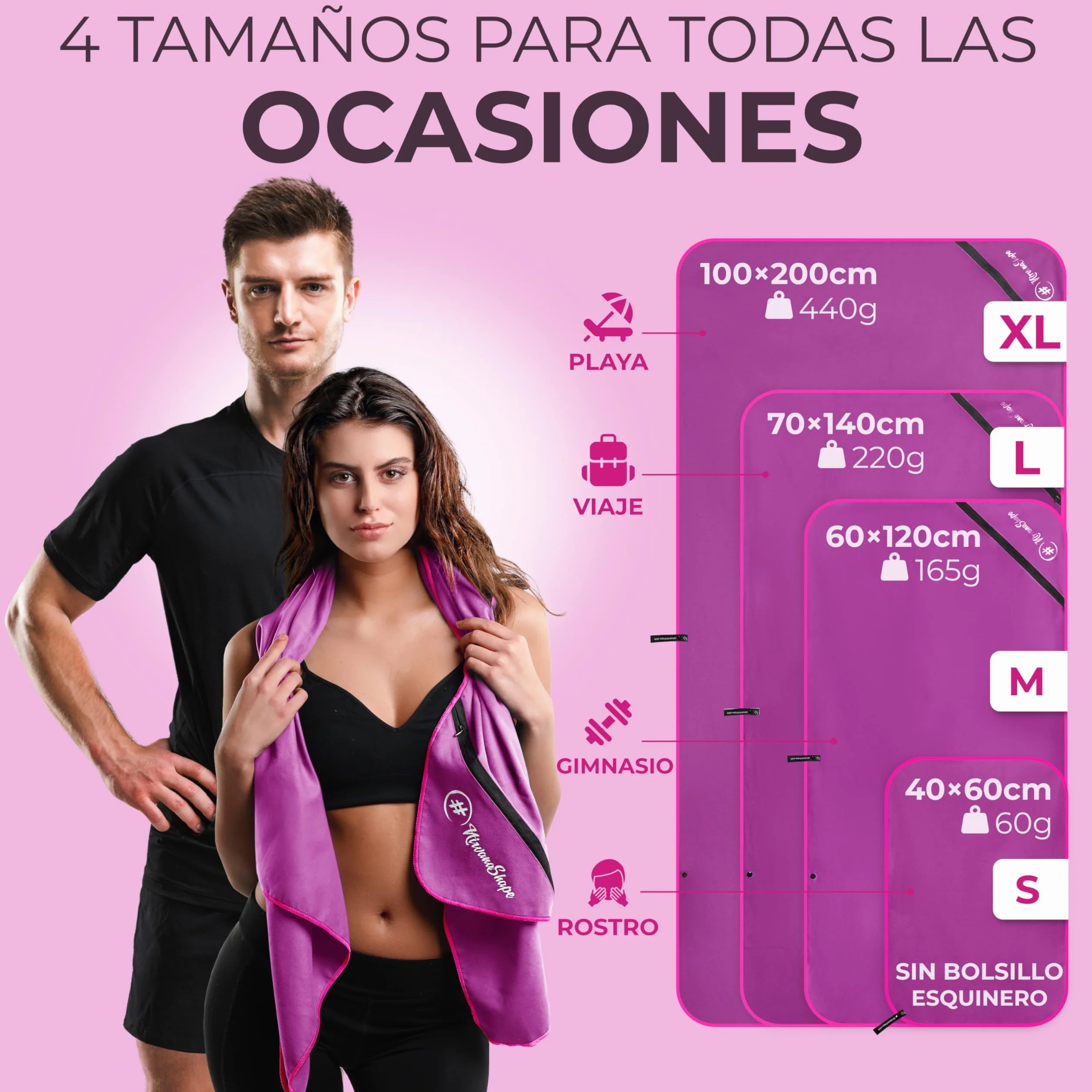 NirvanaShape Toalla de Microfibra 60 x 40 cm, Toalla de Viaje Ligera y compacta para Viajes, Vacaciones, Fitness