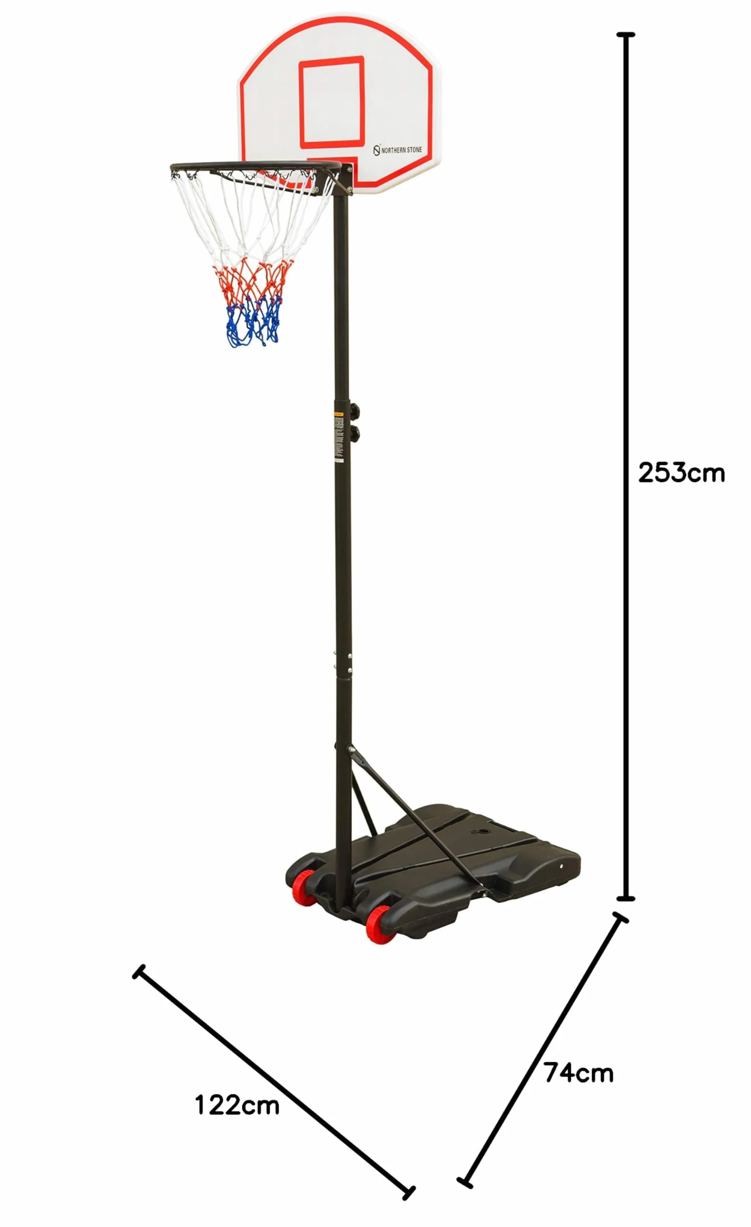 Aro de Baloncesto Altura Ajustable NORTHERN STONE para niños, Soporte Portátil Independiente