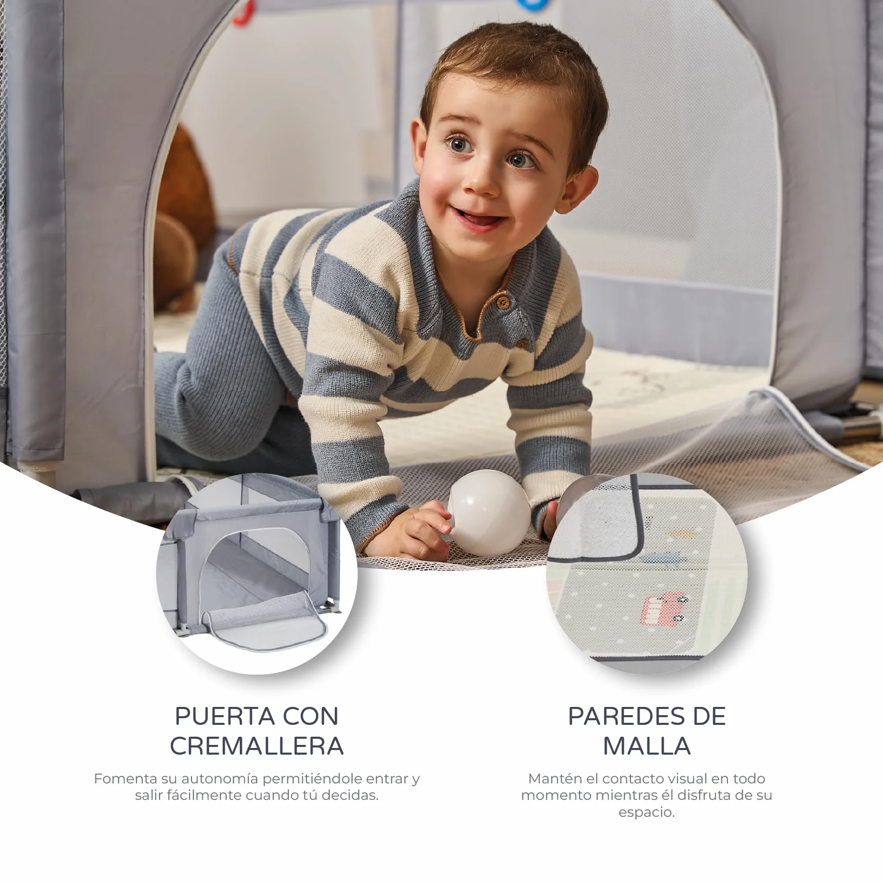 Parque Infantil XXL NYLON 3MEDIDAS - Corralito para bebé plegable - Parque de juegos para bebe Seguro, Con gateras y ventana red - Con ventosas - Fácil Montaje