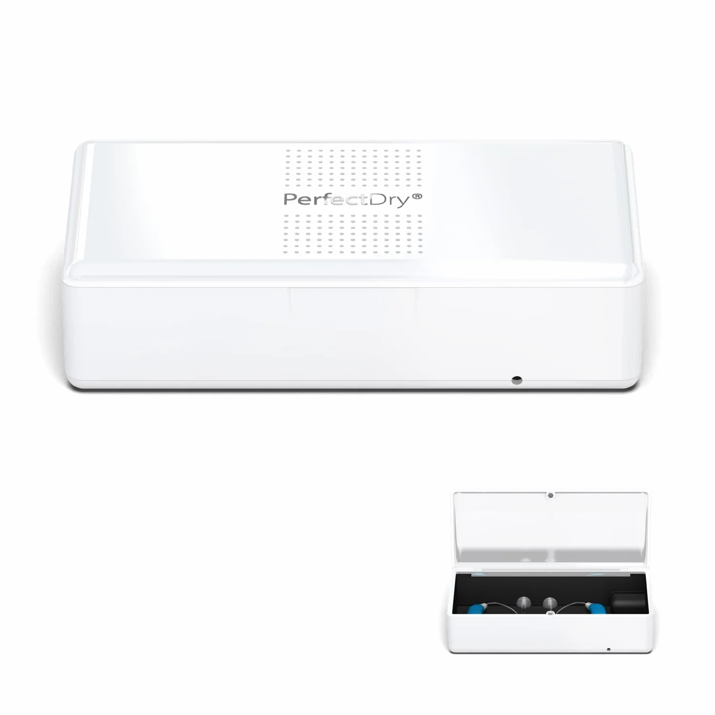 Audinell PerfectDry - Caja de secado electrónico para audífonos - Tamaño espacioso - Deshumidificador y secador de audífonos - Elimina el sudor y la humedad - Con control de