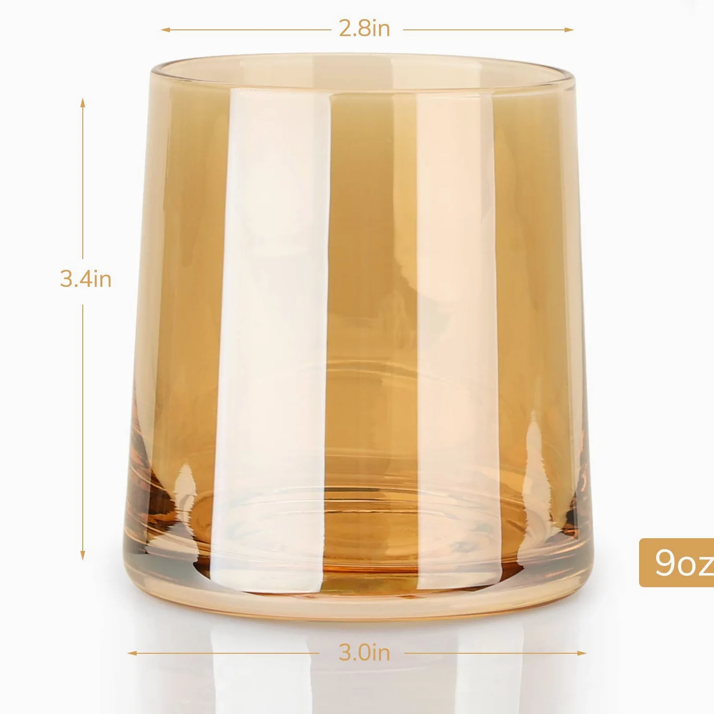 Beasea - Juego de 4 vasos de whisky de 255 ml, diseño de whisky, color ámbar