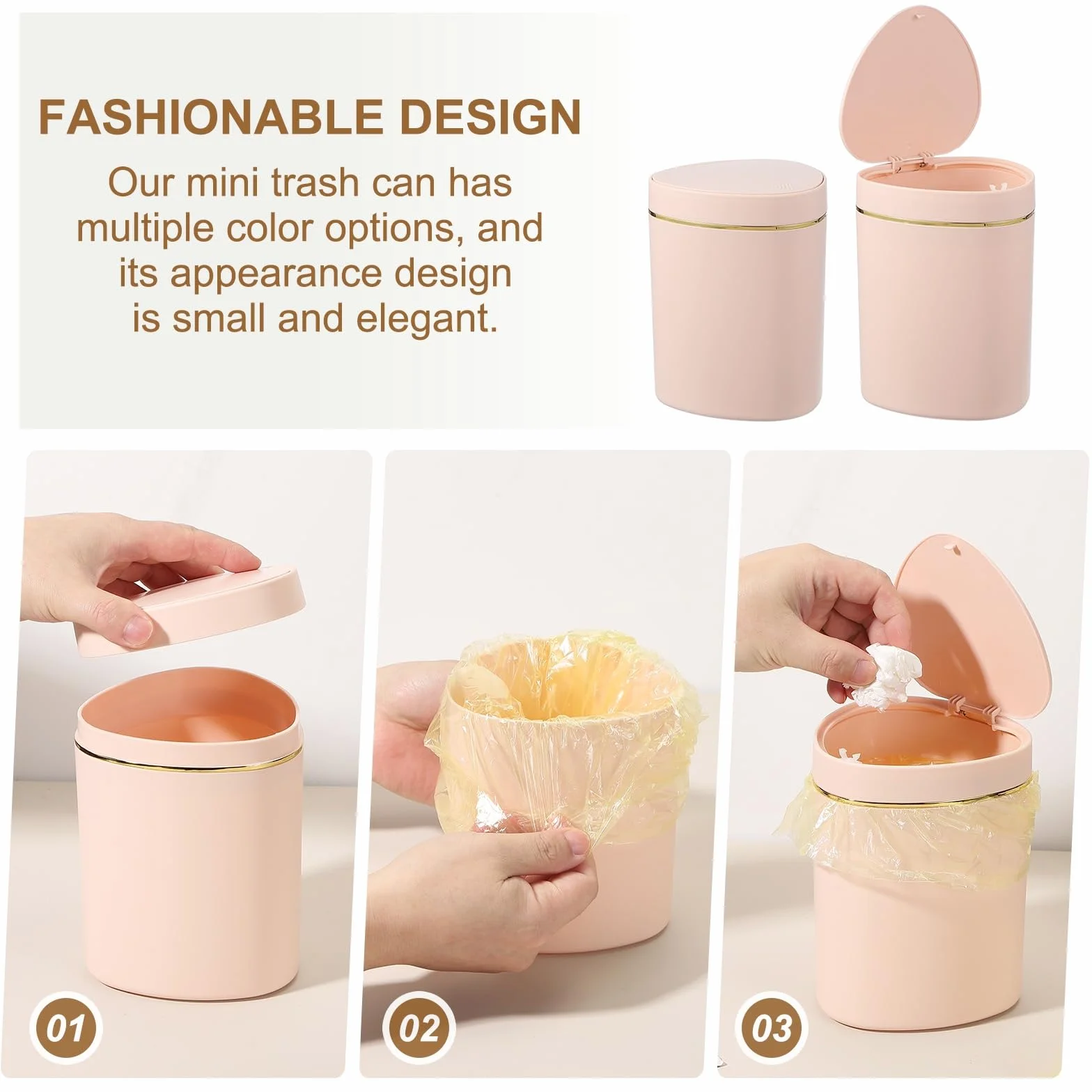 QUARKZMAN Mini Cubo de Basura con Tapa, 2.2L/0.5 Galón, Pequeño Cubo de Reciclaje para Escritorio, Rosa