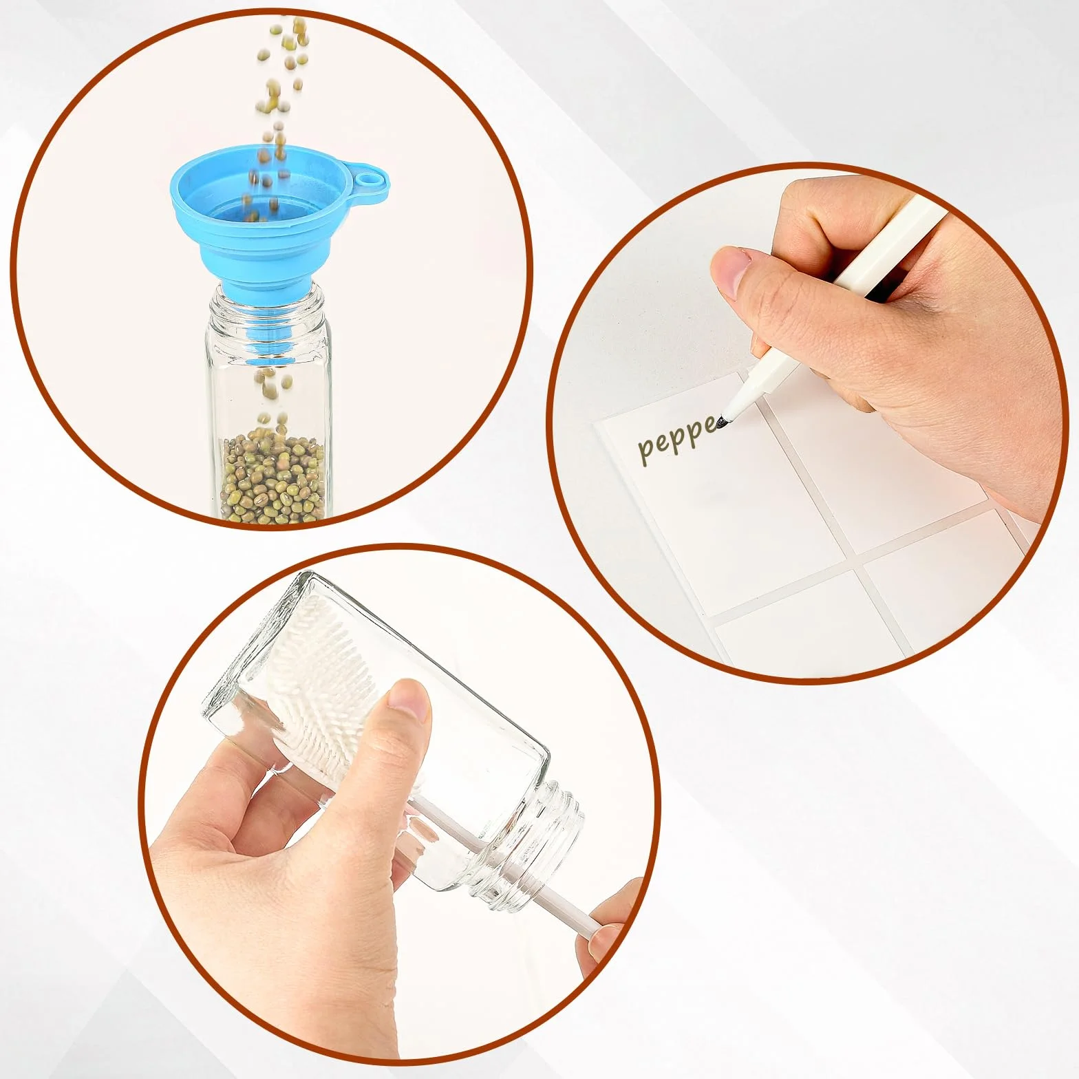 36 Piezas Botes Especias Cristal con Tapa de Aluminio, 120ml Frascos Especiarias Vidrio, Aptos para Cajones y Armarios de Cocina (Negro)