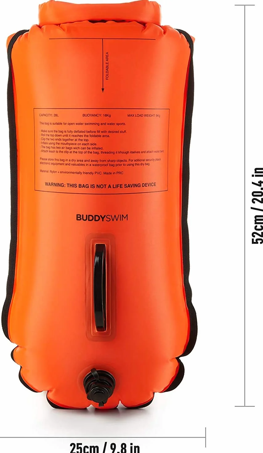 Boya Natacion Aguas Abiertas 28 litros Bolsa estanca Impermeable Incluye Funda Estanca Movil Naranja