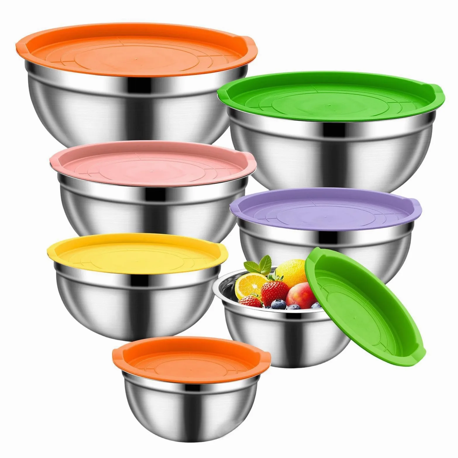 Juego de Bol para Mezclar con Tapa Base antideslizante, tapa hermética y | Utensilio de Cocina para Preparar Alimentos Para Salsas, Snacks, Huevos, Aderezos, Verduras, Masa
