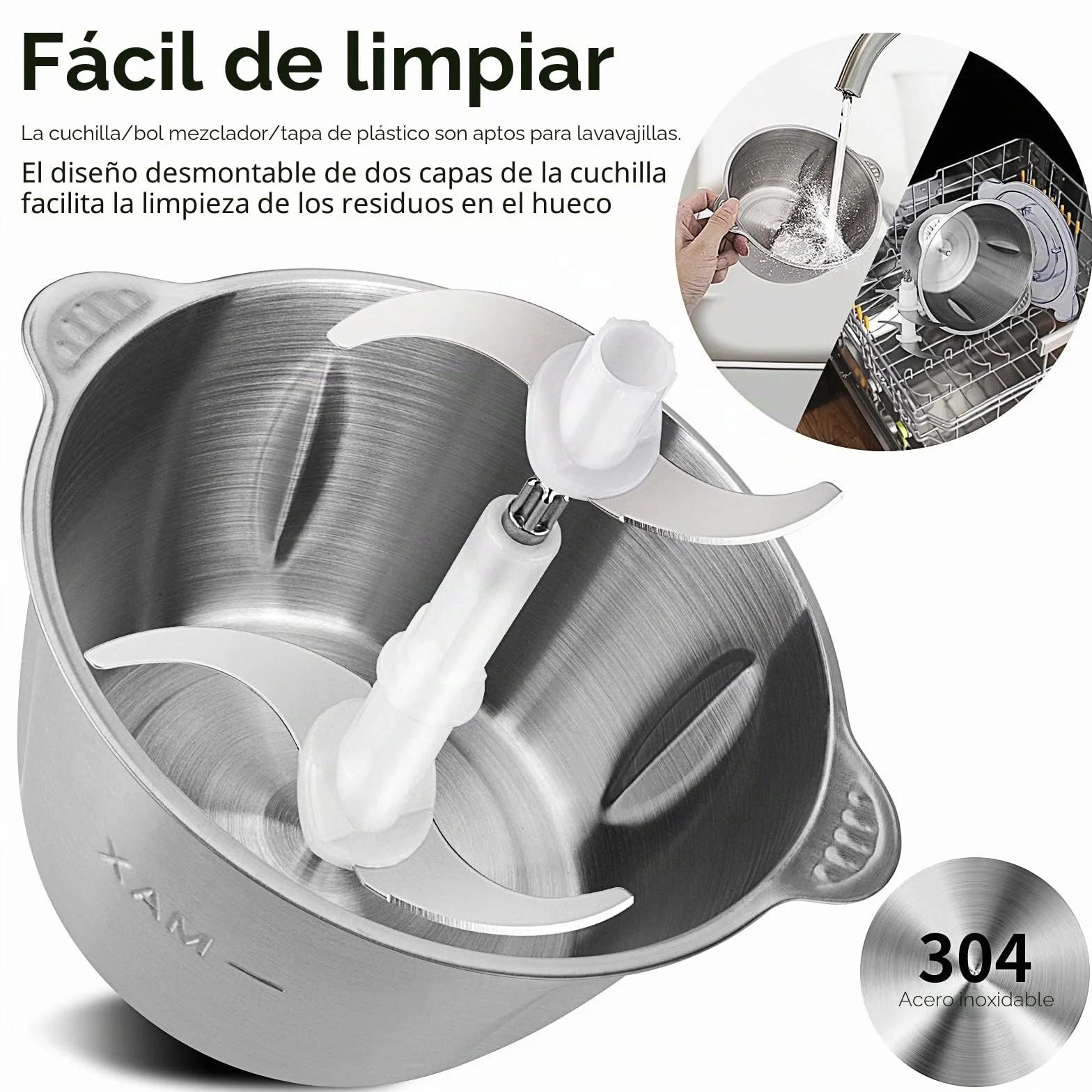 Picadora Eléctrica de Alimentos 600W y Capacidad 2L Trituradora de Alimentos 4 Cuchillas Acero Inoxidable Picadora de Carne 2 Velocidades para Frutas Verduras Carne Especias