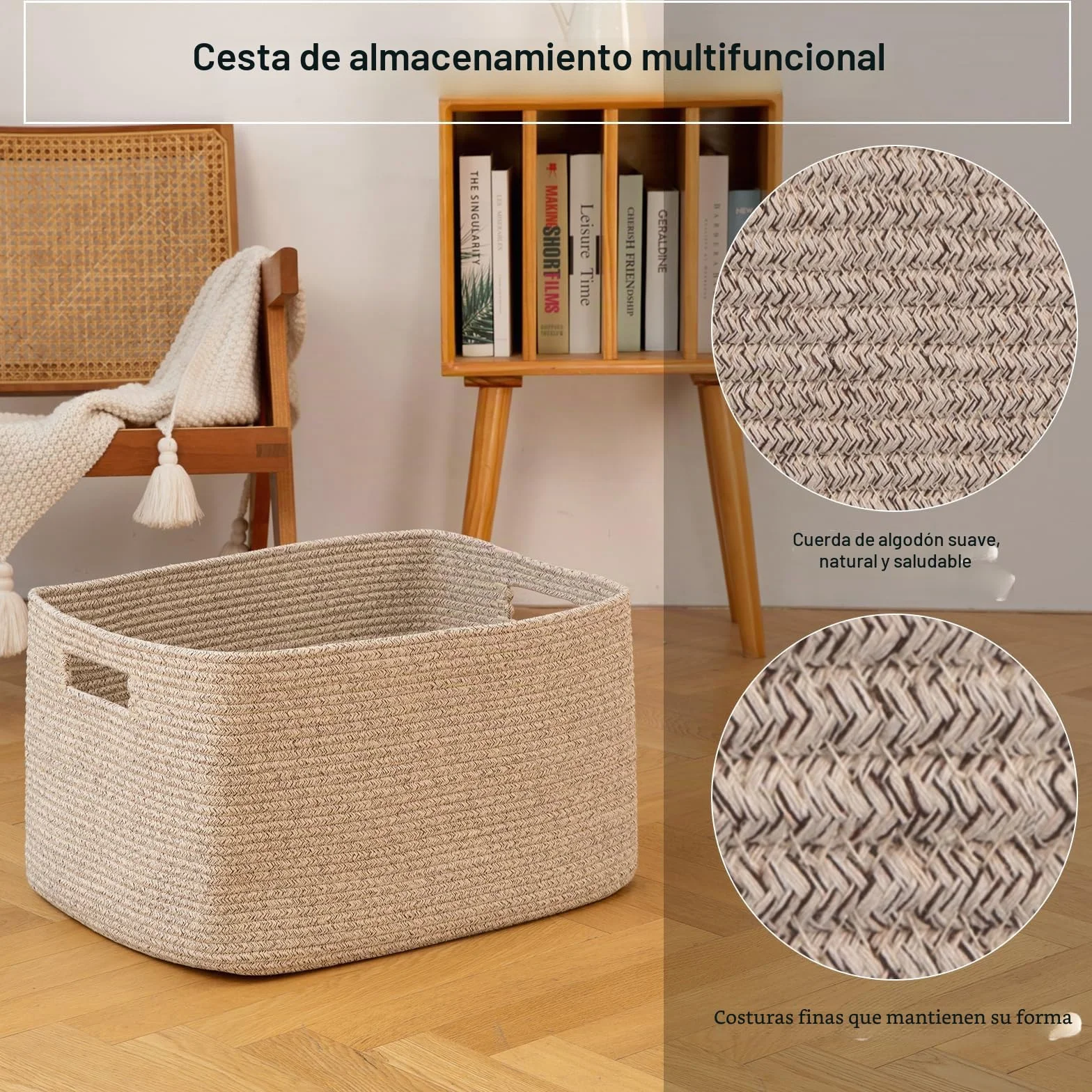 OIAHOMY Cesta grande con asa para almacenamiento de mantas, tejida con cuerda de algodón, 75 litros, 55,88 x 43,18 x 30,48 cm, para sala de estar, para juguetes, habitación infantil, marrón veteado