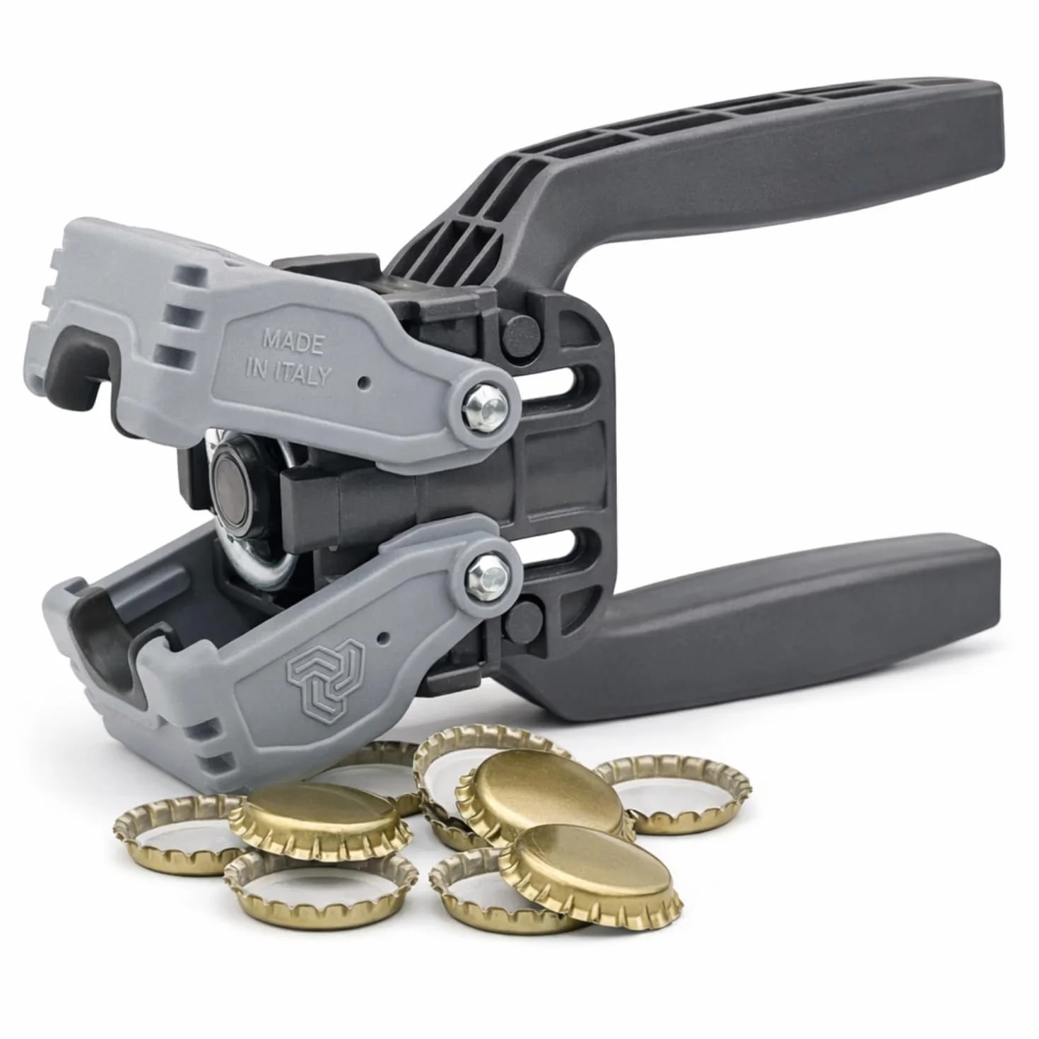 VIRSUS 1 TAPADORA DE CÁPSULAS Manual con 2 PALANCAS Kelly para Tapones DE Corona DE 26 MM DE DIÁMETRO, para Botellas DE Vino, Cerveza Ferrari + 100 Tapones DE Corona DE 26 MM DE DIÁMETRO.