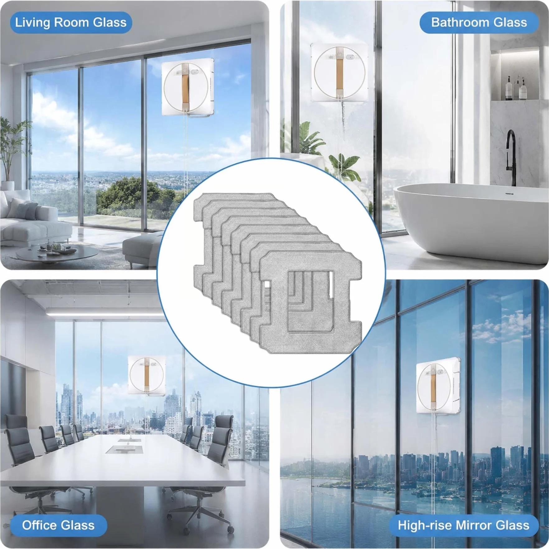 Kit de 8 Piezas de Paños de Limpieza para Robots Limpiacristales, Almohadillas de Alta Absorción de Fibra Densa, Compatibles con W1/W2 Modelos Seleccionados