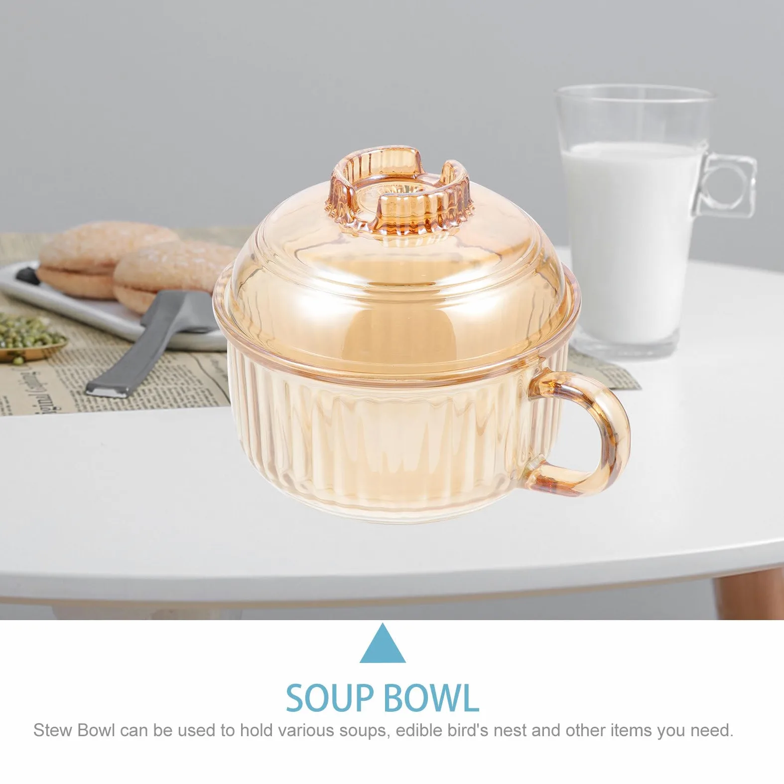 Housoutil Tazón de Vidrio para Sopa con Tapa, Práctico y Resistente, Diseño Delicado para Uso en Casa y Restaurantes, Cuenco Multifunción para Ramen y Estofados