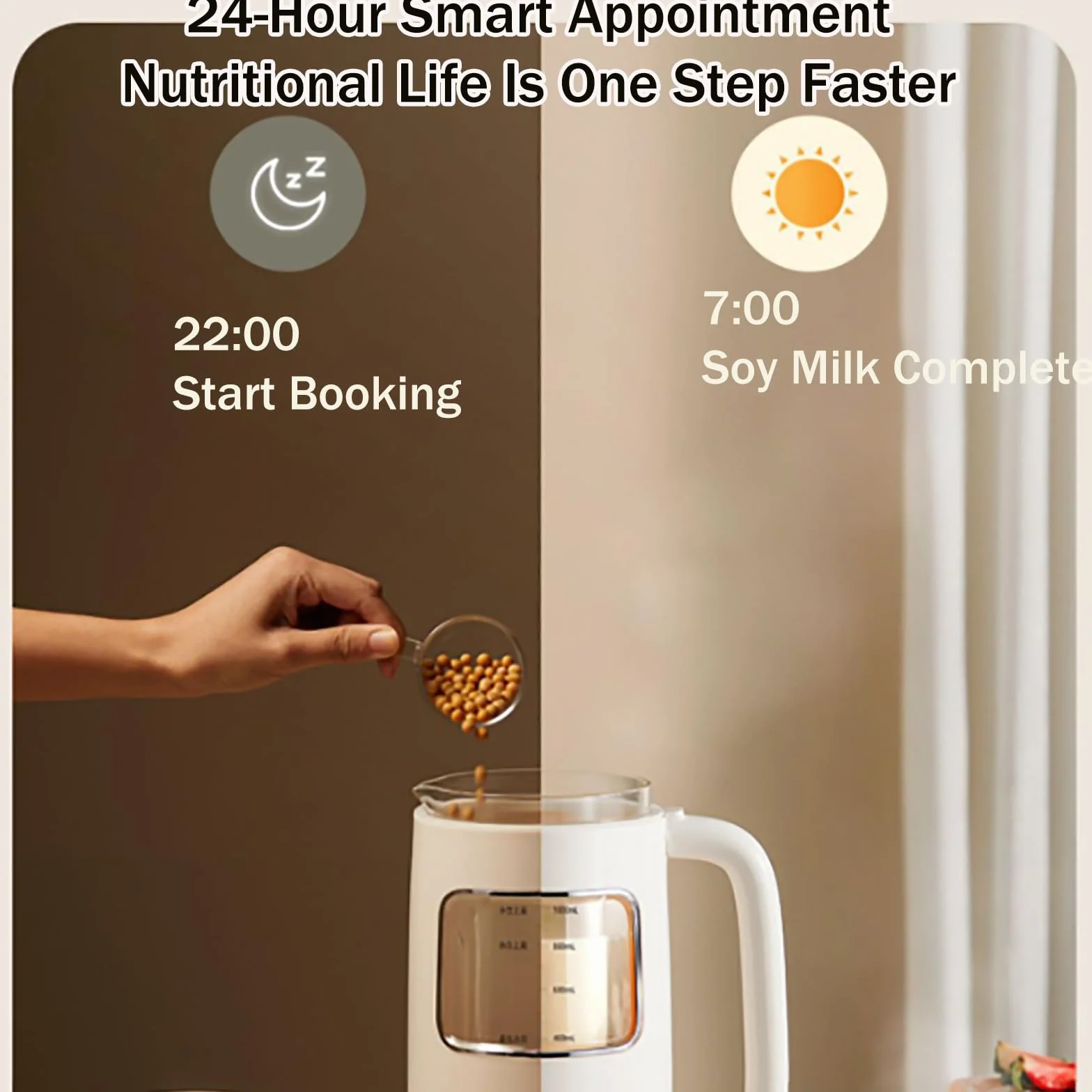 Máquina para Hacer Leche De Nueces 10 En 1, Máquina Automática De Soja De 1 L/34 Oz, con Temporizador De 24 Horas Y 12 Rebabas, Autolimpieza+Tres Capas De Reducción De Ruido,White