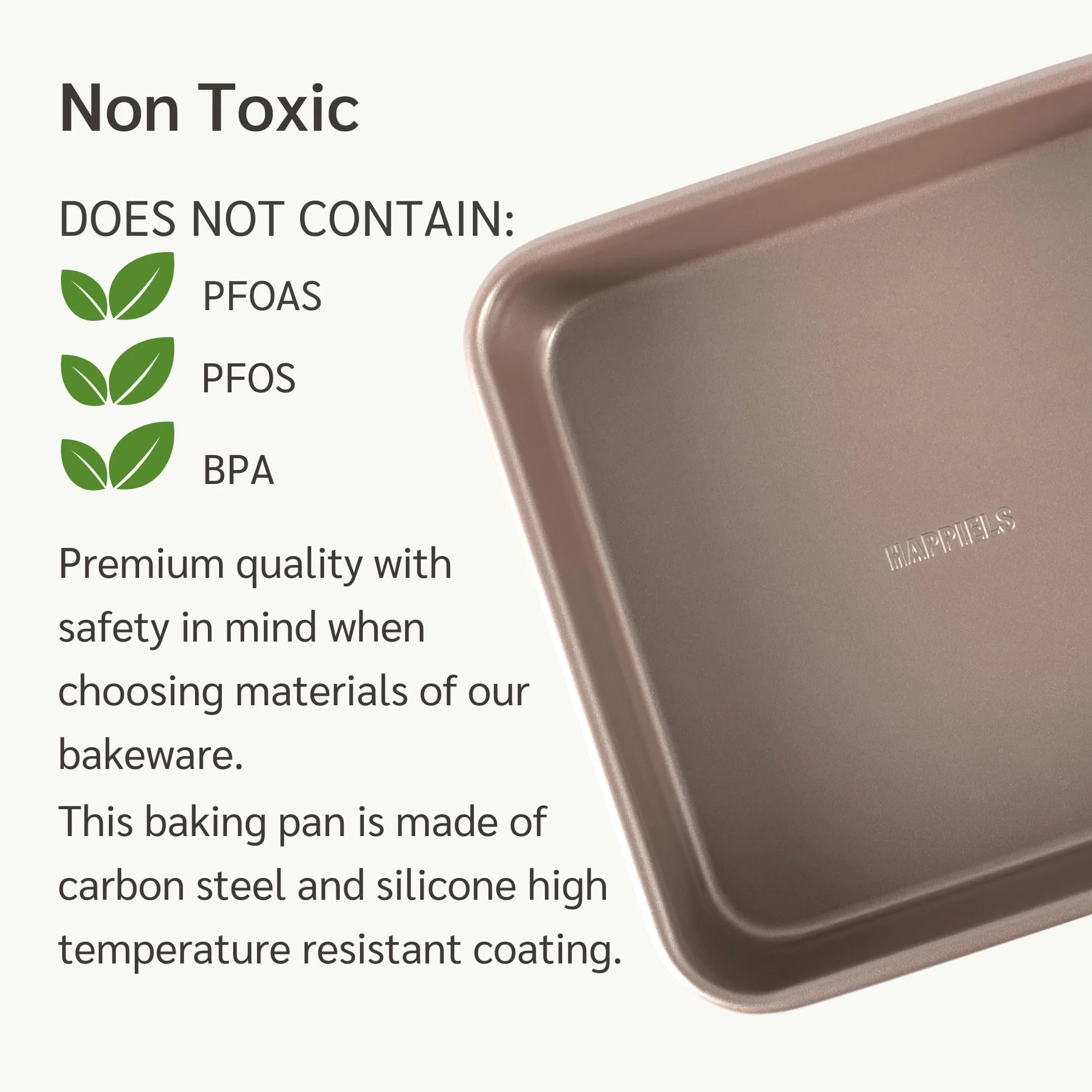 HAPPIELS Molde antiadherente para tartas de 22,9 x 33 cm, sin PFOA ni BPA | No tóxico, acero de alto carbono, dorado, sartén rectangular para horno