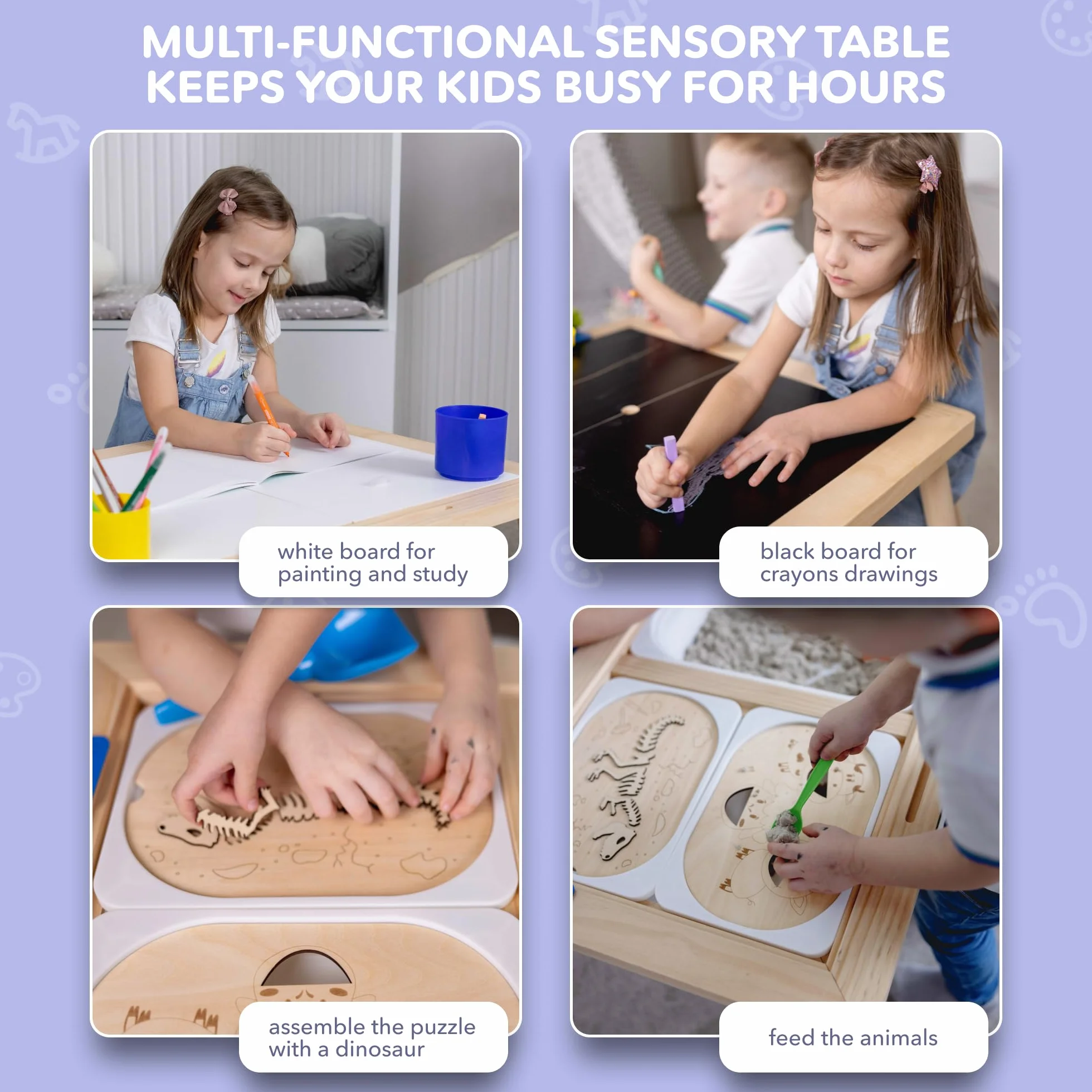 Cateam Mesa Sensorial Niños y Pequeños - 3 Contenedores de Almacenamiento Plegables - Insertos de Rompecabezas Educativos de Madera - Mesa de Actividades con Arena para Jugar con Tapas