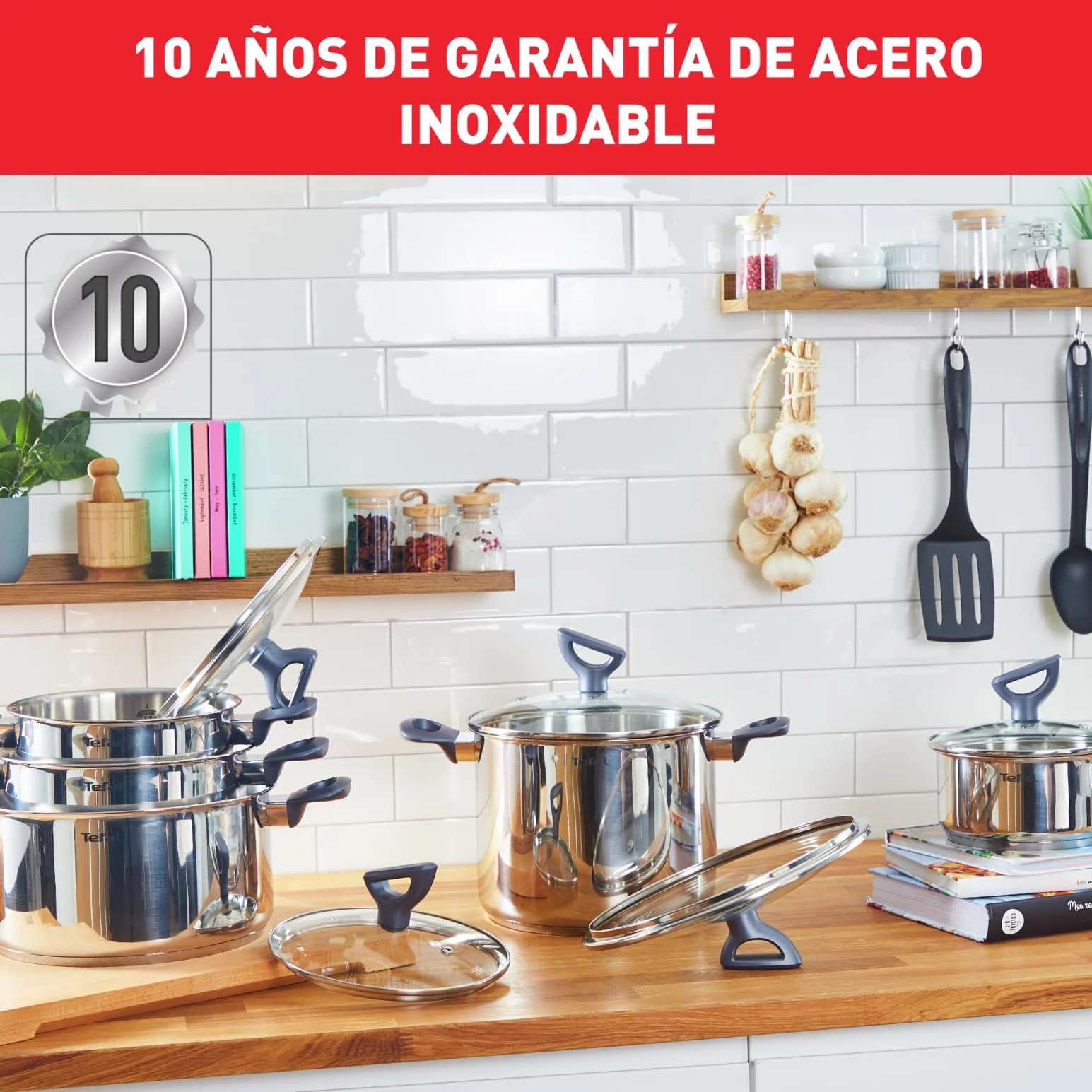 Tefal Daily Cook - Juego de Sartén antiadherente 28 cm + 2 Ollas 20/24 cm + Cazo 16 cm + 5 Accesorios, Apto inducción, Thermo-Fusion, marcas medición, apto lavavajillas y horno, acero inoxidable