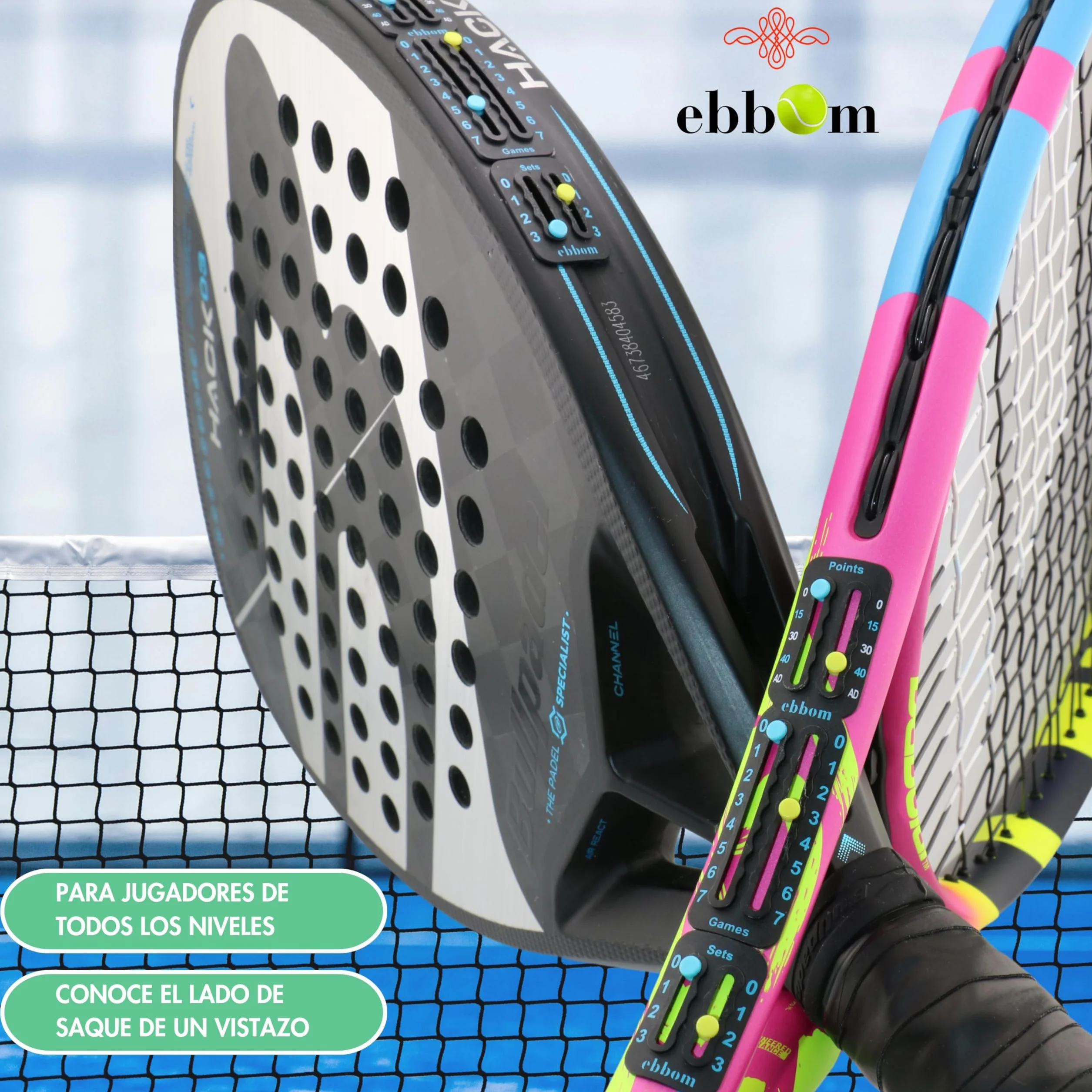 Contador Puntos Padel y Tenis Ultraligero Adhesivo 3M- Incluye 2 Overgrips B/N y 1 Limpiador – Adaptable a Todas Raquetas y Palas - Padel Accesorios - Contador de Puntos Padel