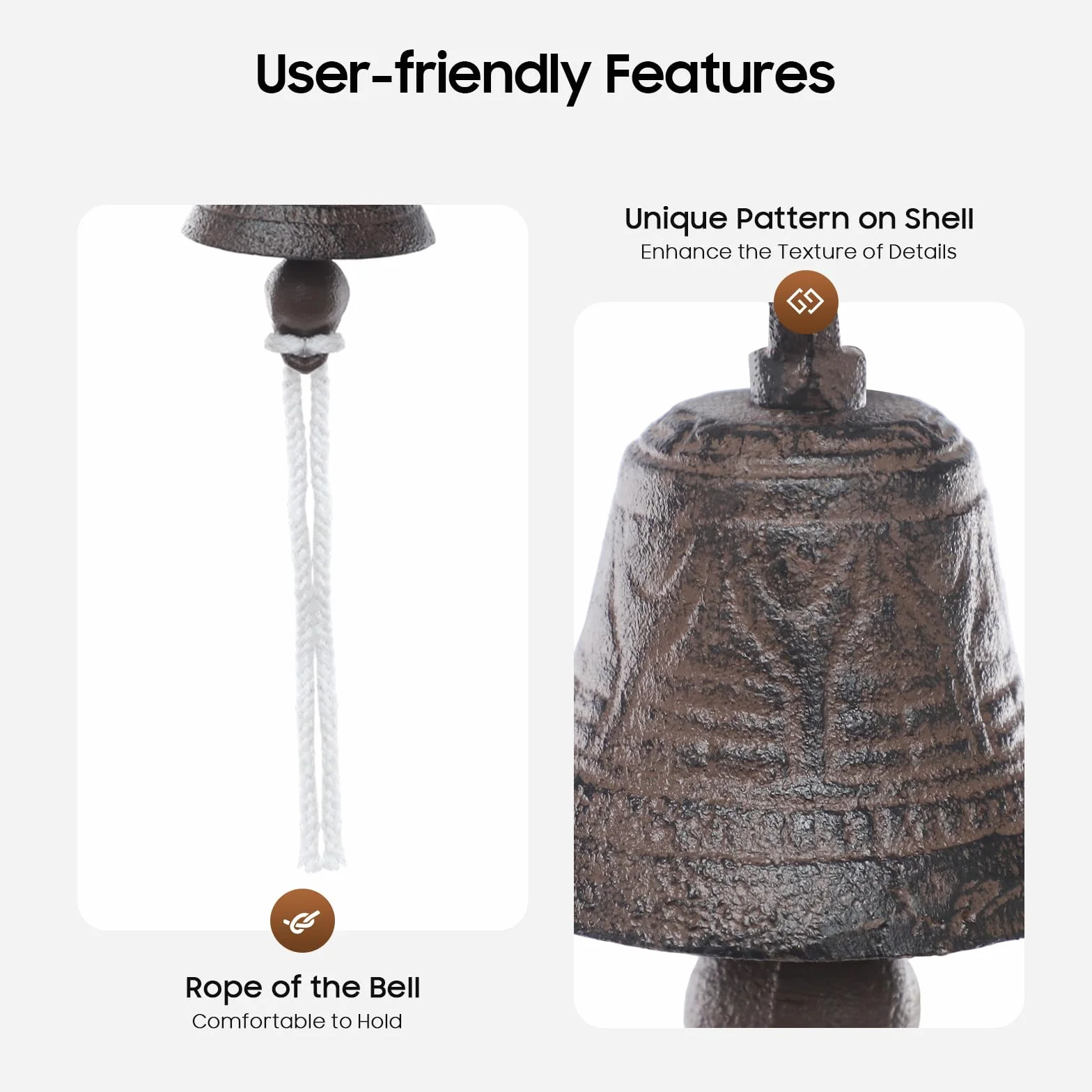 Campana de barco rústica de hierro fundido, con Capitanes Bell para arte de pared rústico, imitación de bronce, montaje en pared vintage, rústico, negro (13,5 x 13,5 cm)