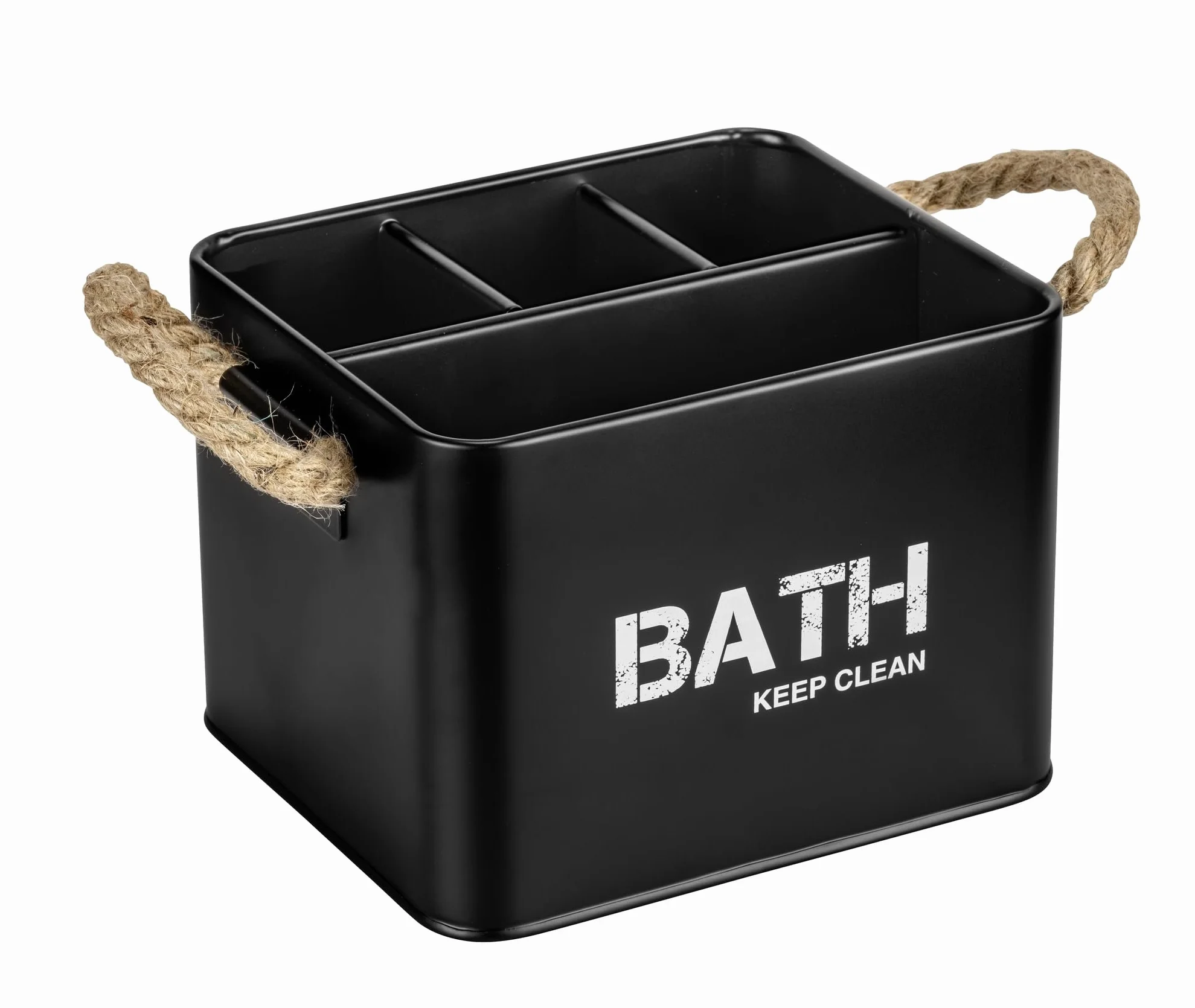 WENKO Caja para el baño Gara con 4 compartimentos negro - Caja de almacenaje, cesta para el baño Capacidad: 2.37 l, Acero, 19 x 12.5 x 13 cm, Negro