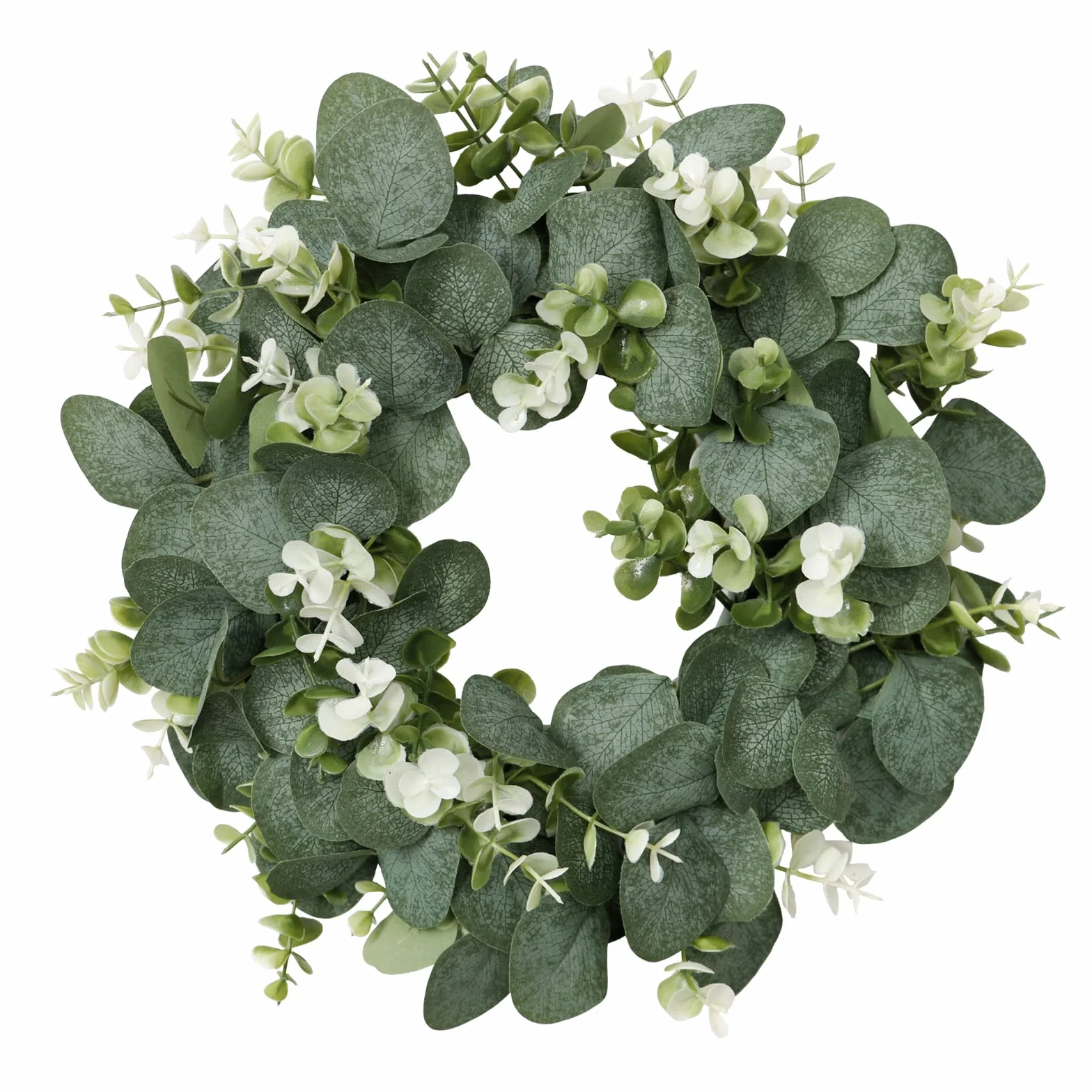 Corona de Madera de Eucalipto Artificial 30cm Corona de Puerta de Entrada Color Verde Pared Corona de Plástico para Puertas de Entrada Guirnalda de Hojas Decoración de Boda Pared y Puerta