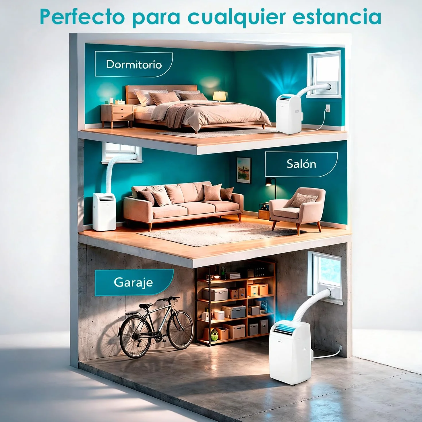 Daitsu - Aire Acondicionado Portátil 4 en 1 Frío, Calor, Deshumidificador y Ventilador | Aeris Dual APD-09FCXB | Compacto y Silencioso | Mando a Distancia (Cobertura 22 m² (Frío/Calor))