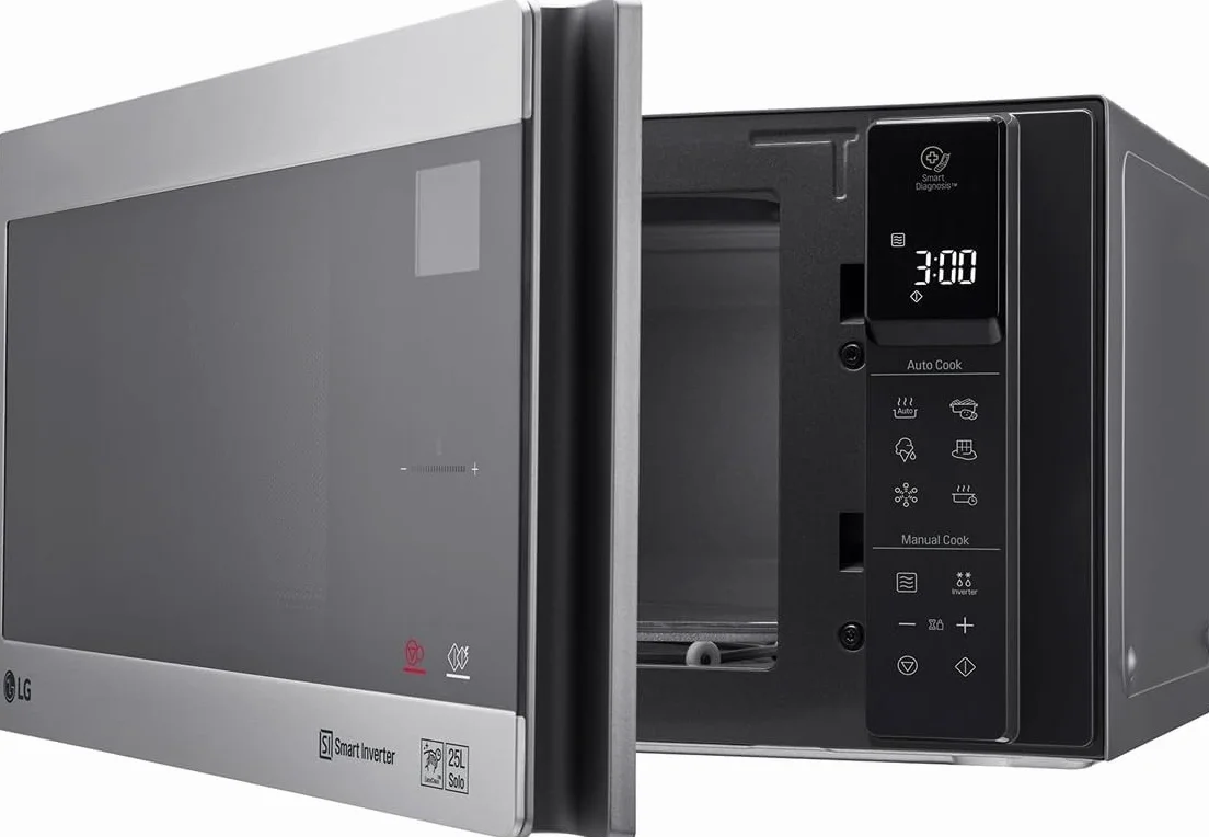 LG Microondas MS2595CIS con tecnología Smart Inverter 25 litros de capacidad, 1000 W, programas automáticos, niveles de potencia ajustables y función EasyClean, color plateado