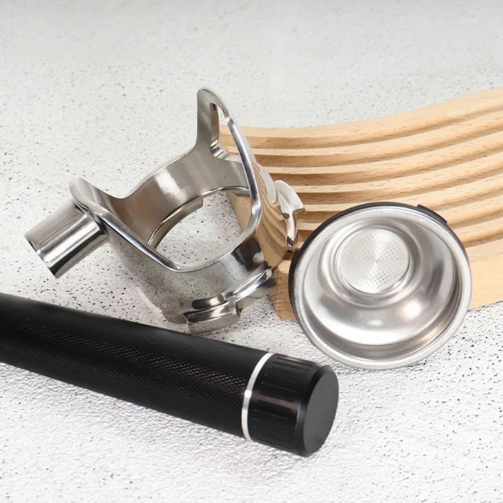 Portafiltro de acero inoxidable de 54 mm para cafeteras espresso NJ ES501 ES601 ES701, mango de aluminio ergonómico, compatible con grupo de 54 mm, duradero y fácil de limpiar, negro y plateado (plata