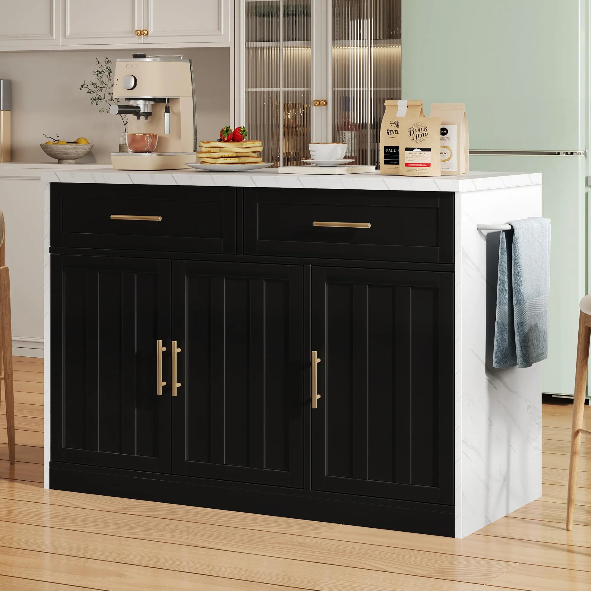 120 x 60 x 91 cm, isla de cocina, enchufes, puertos USB, cable de alimentación de 1,5 m de largo, estantes ajustables, asas de metal, toalleros, zonas de bar, adecuado para apartamentos, cocinas y