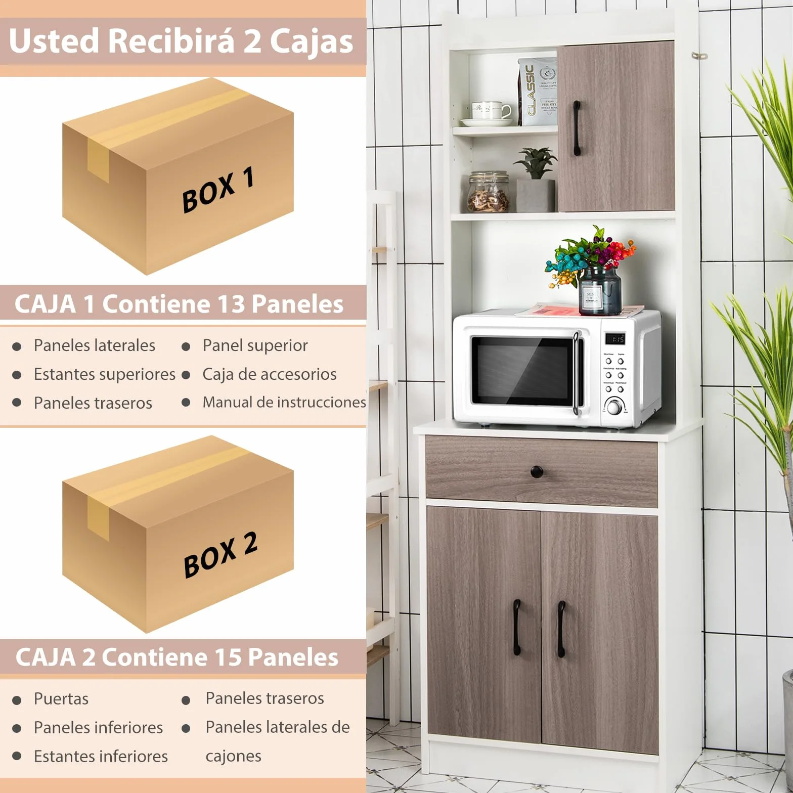 GOPLUS Armario de cocina, armario independiente con cajón ancho, estantes ajustables, 2 puertas, estante liso, estante de almacenamiento para comedor, cocina, salón, restaurante (blanco)